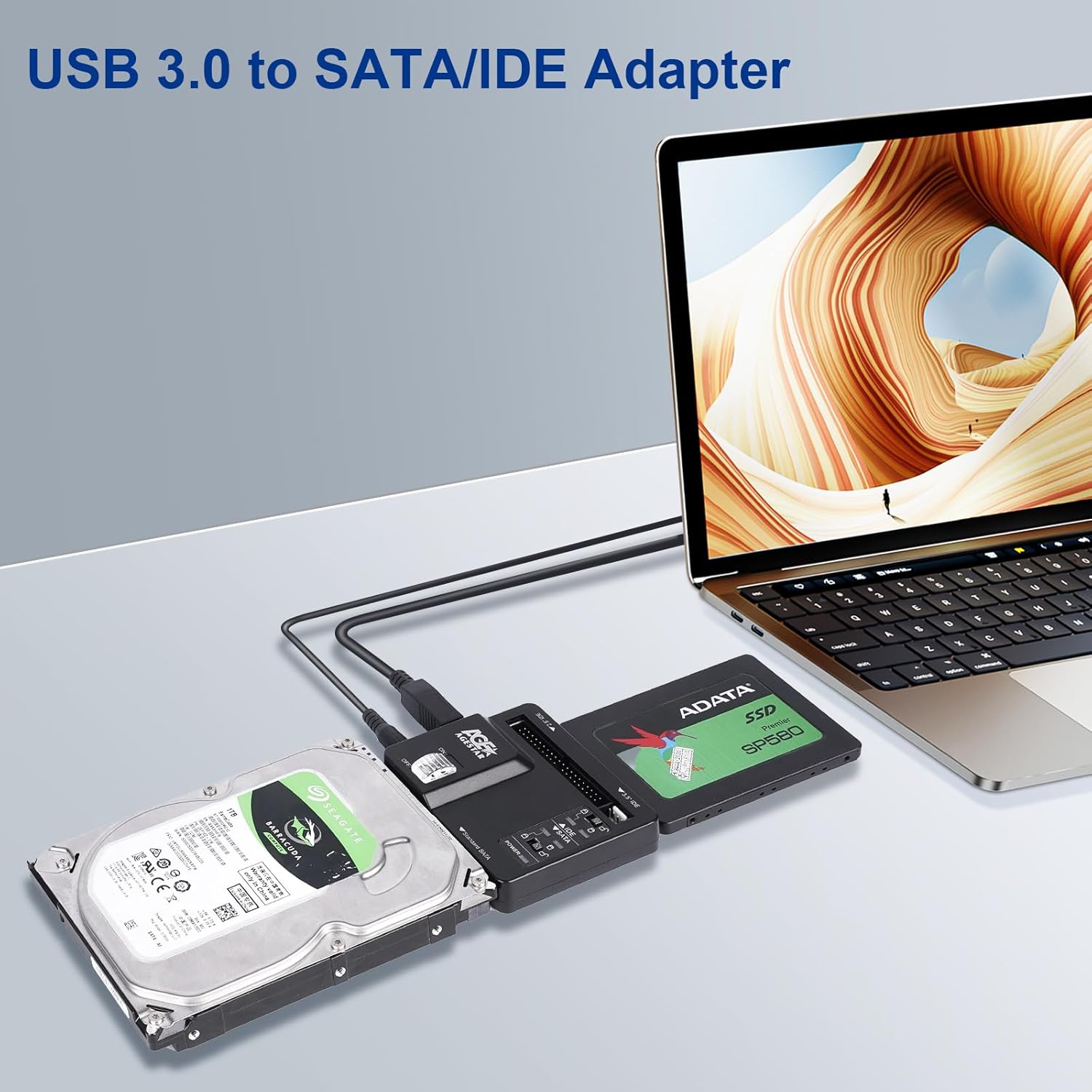 USB 3.0 to IDE and SATA Converter External Hard Drive Adapter Kit for Universal 2.5/3.5 HDD/SSD Hard Drive Disk, Included 12V/2A Power Adapter