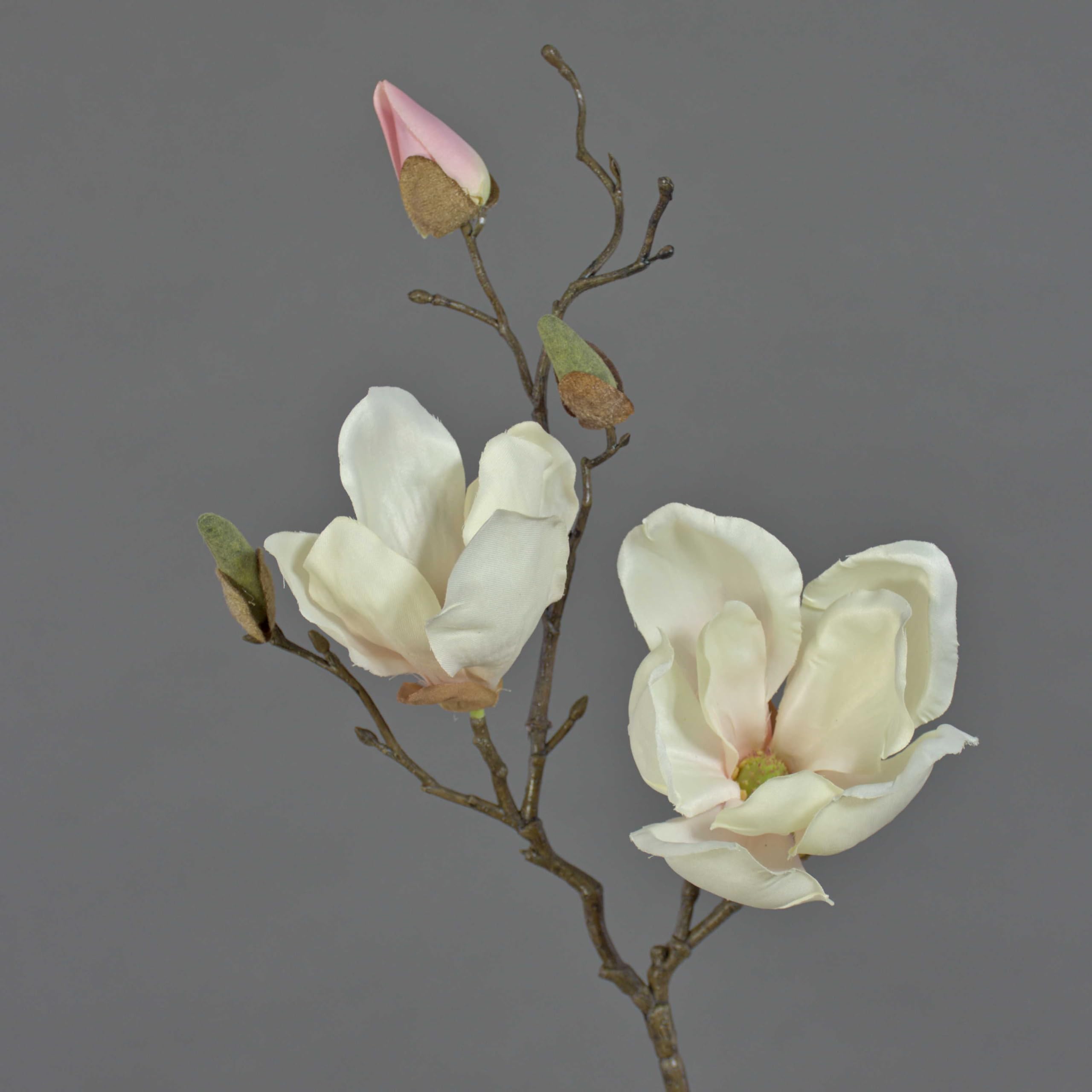 artplants.de Artificial Magnolia spray MALBINE, 2 flowers, white-light pink, 20"/50cm - Artificial tree branch/Simulation plant