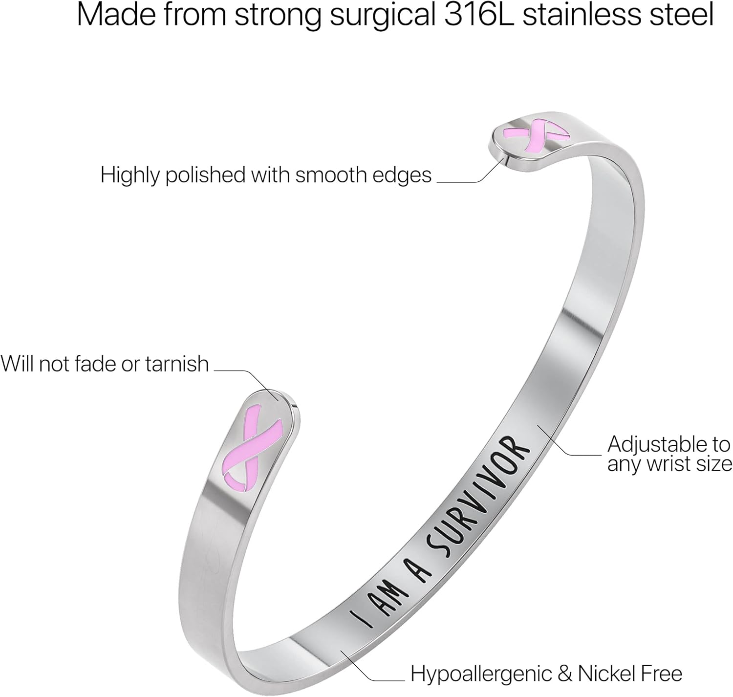 Happy Kisses Cancer Awareness Bracelet - Ribbon, “Funk Cancer” & I Am Survivor - Gift for Women and Men - Image 6