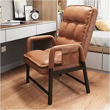 Lazy Sofa Bed,Modern Orange Leather Accent Chair with Adjustable Backrest & Ottoman High Back Ergonomic Lounge Chair Single Reclining Sofa Armchair with Thick Padding Comfy and Stylish