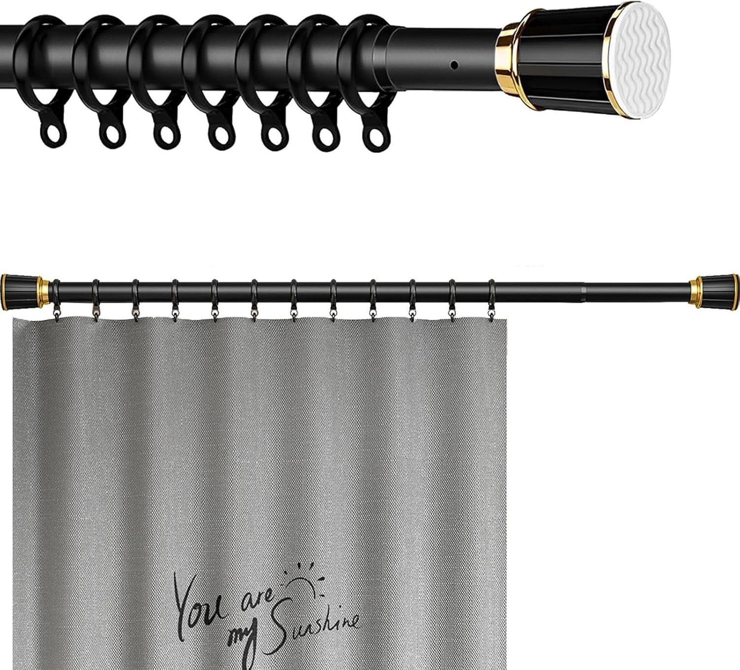 Tringle de Douche 0,4m à 5m Oscillant, Titre Pliable en Tension sans Percage pour Robinet, Cadre Pliable Flexible Extensible pour Rideau ou Volets en Verrou Can, Black, 2.1m-3m