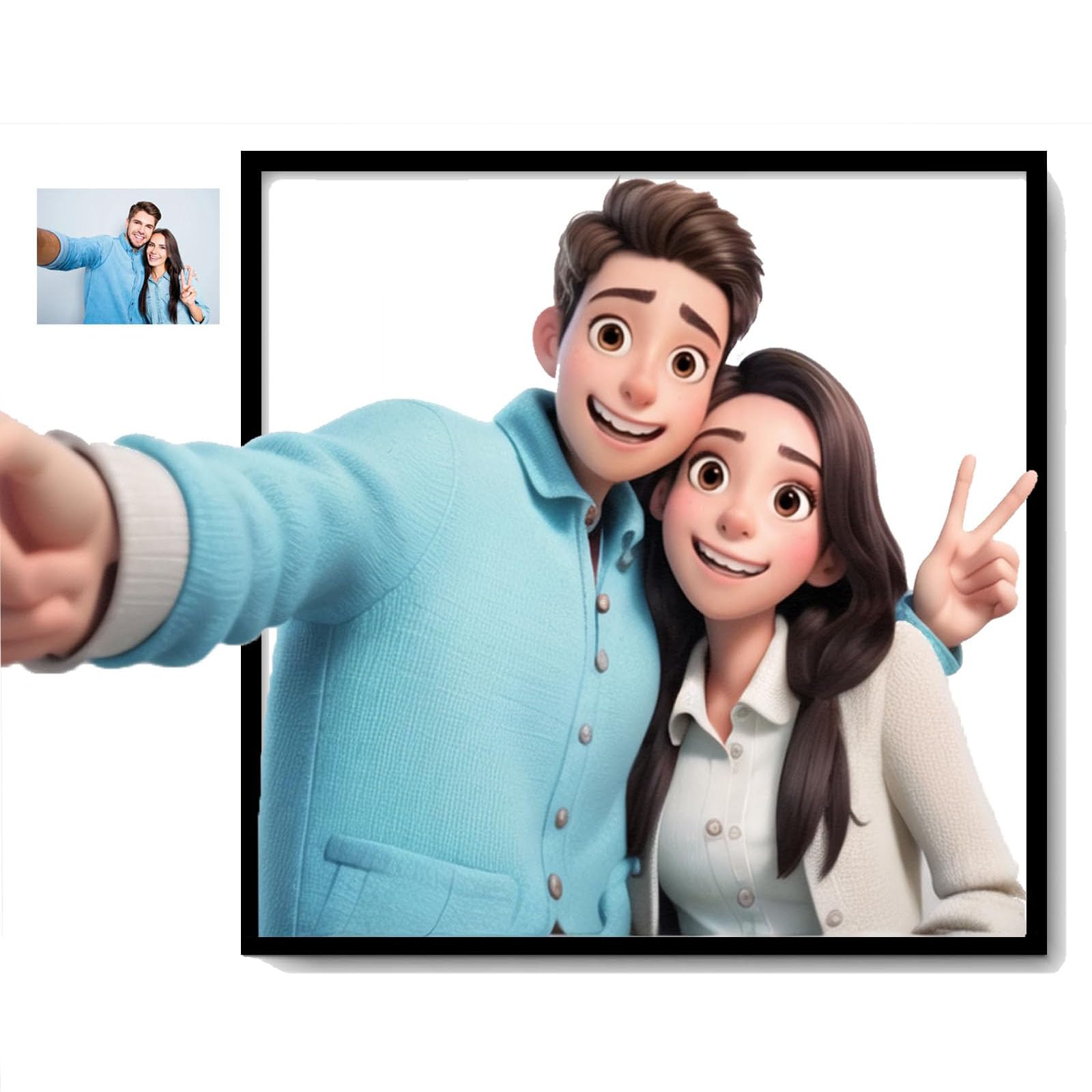 Personalized Cartoon Style 3D Photo Acrylic Photo Frame Sign Custom Cartoon Portrait Gift Caricature Picture Frame Gifts for Wedding Family Anniversary Christmas Couple Birthday Wall Art Decor