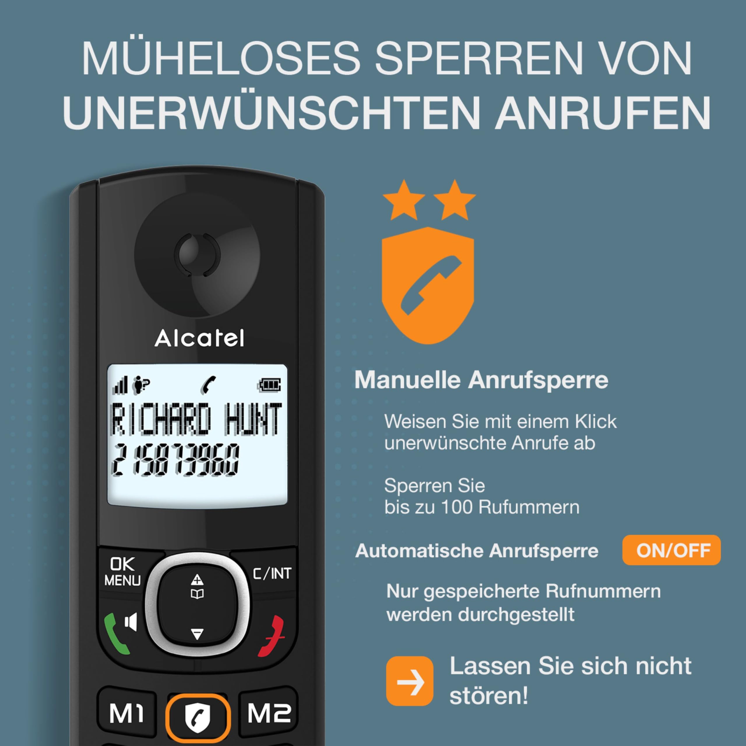 ALCATEL F530 Voice Duo - Schnurloses Festnetztelefon DECT mit Anrufbeantworter - Großes Display - Freisprechfunktion - Anrufblockierungsfunktion - 2 Direktwahltasten - 2 Mobilteile - Schwarz