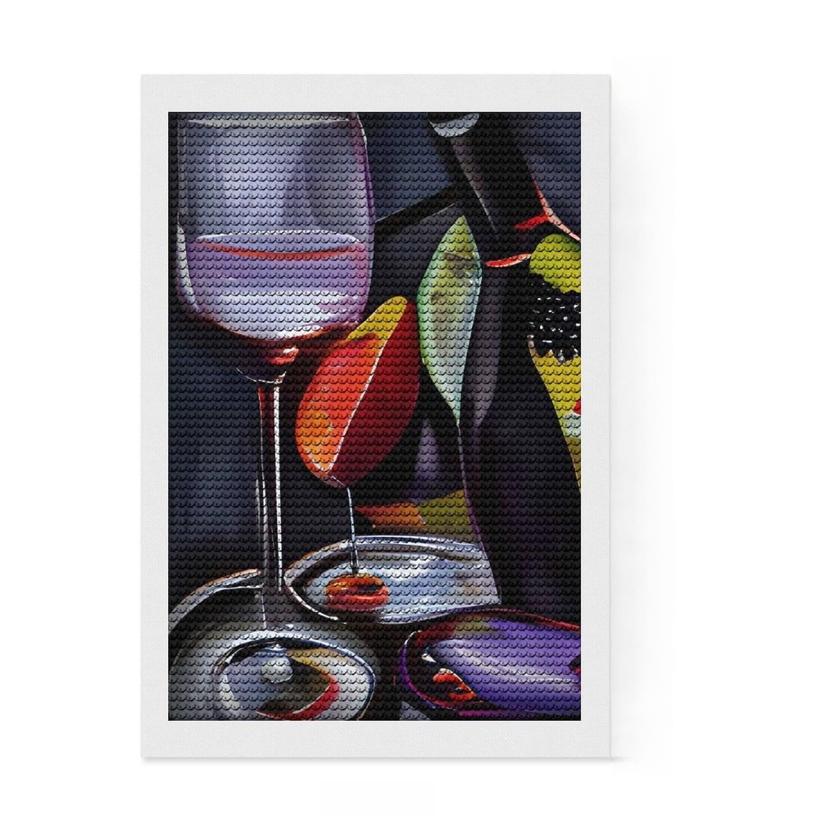 Junmoney Glass of Passion 5D Diamond Painting Kit 8"x12", Round Gems, Living Room Decor, Decorative Artwork, Vintage Style Decor