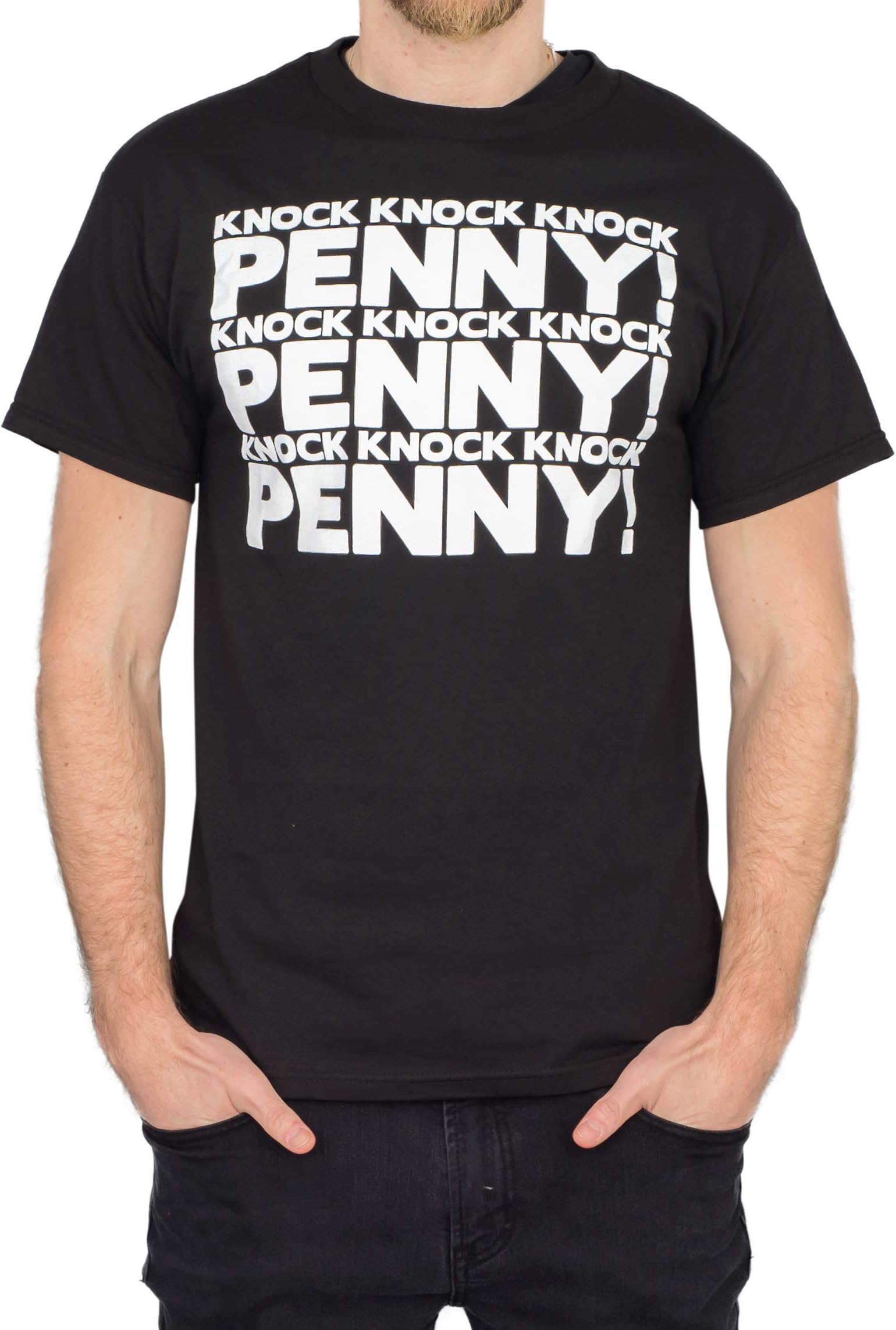 The Big Bang Theory Knock Knock Penny Black Adult T-Shirt Tee (Medium)