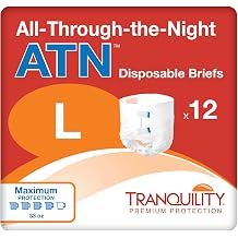Tranquility Premium ATN Disposable Briefs with Tabs, Overnight Protection Superabsorbent Core for Leak-Free -Fit Comfort, Large 72ct Case