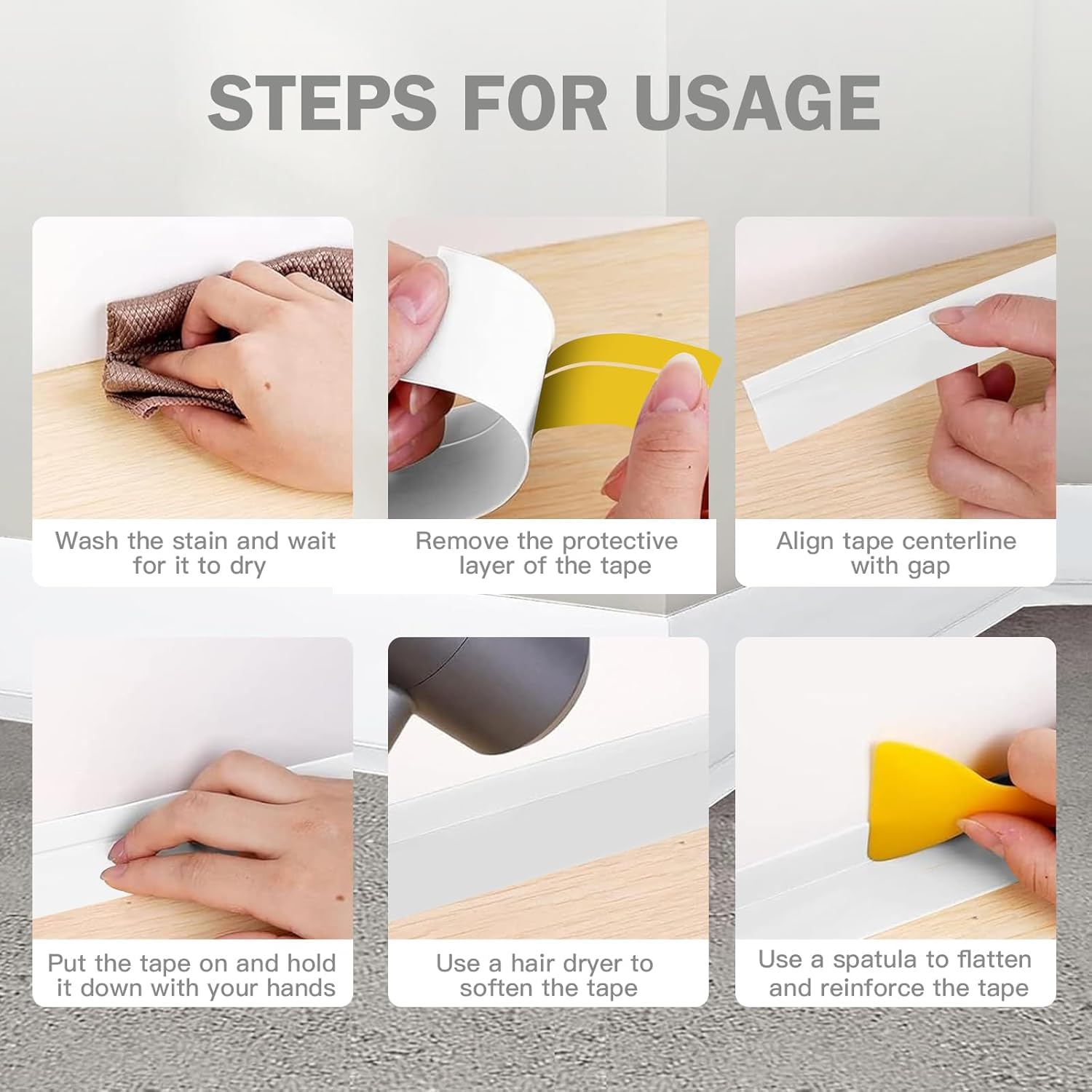 Rodapié PVC Autoadhesivo Antimoho 70 mm x 20 mm x 12 m, Flexible Impermeable Fácil Instalación para Cocina Baño Oficina, Blanco