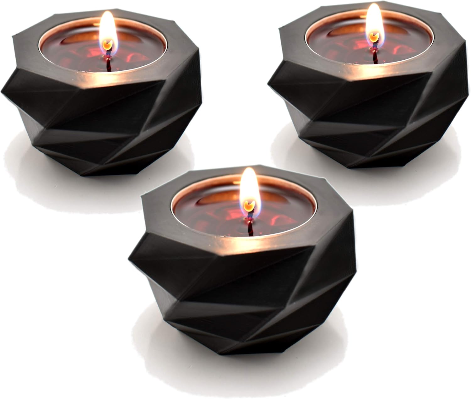 Verydise Tealight Candle Holders/Set of 3/Multiple Colors/Geometric Modern Style/Home Decor/Centerpiece/Decorative Unique Design/ for Tables/Desks/Countertops/Fireplace (Silky Black): Kitchen & Dining