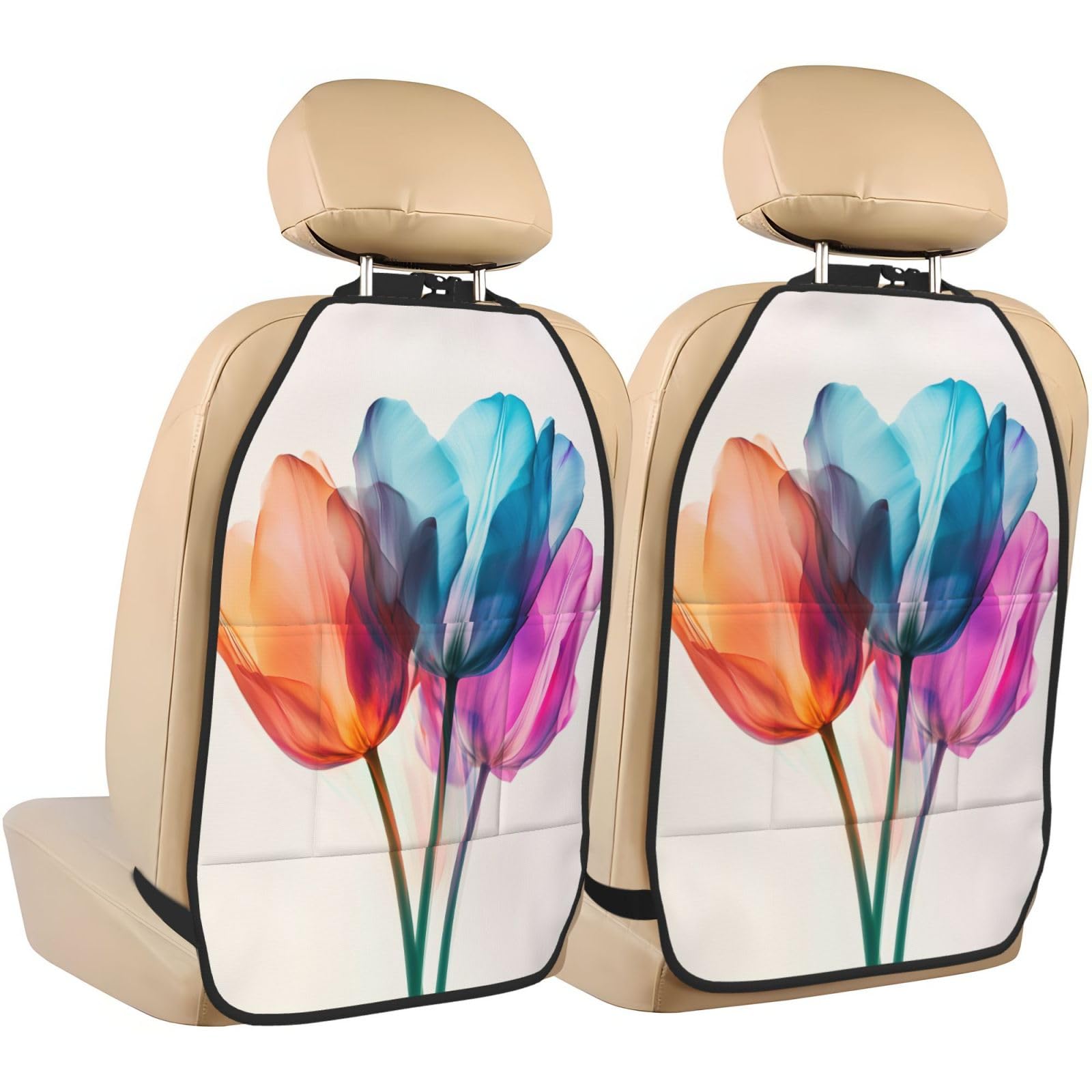 Tulips With Glowing Lights Car Seat Back Kick Protectors,2 Pack Kick Mats With Storage Pockets For Vehicles To Protect From Dirt Mud Scratches