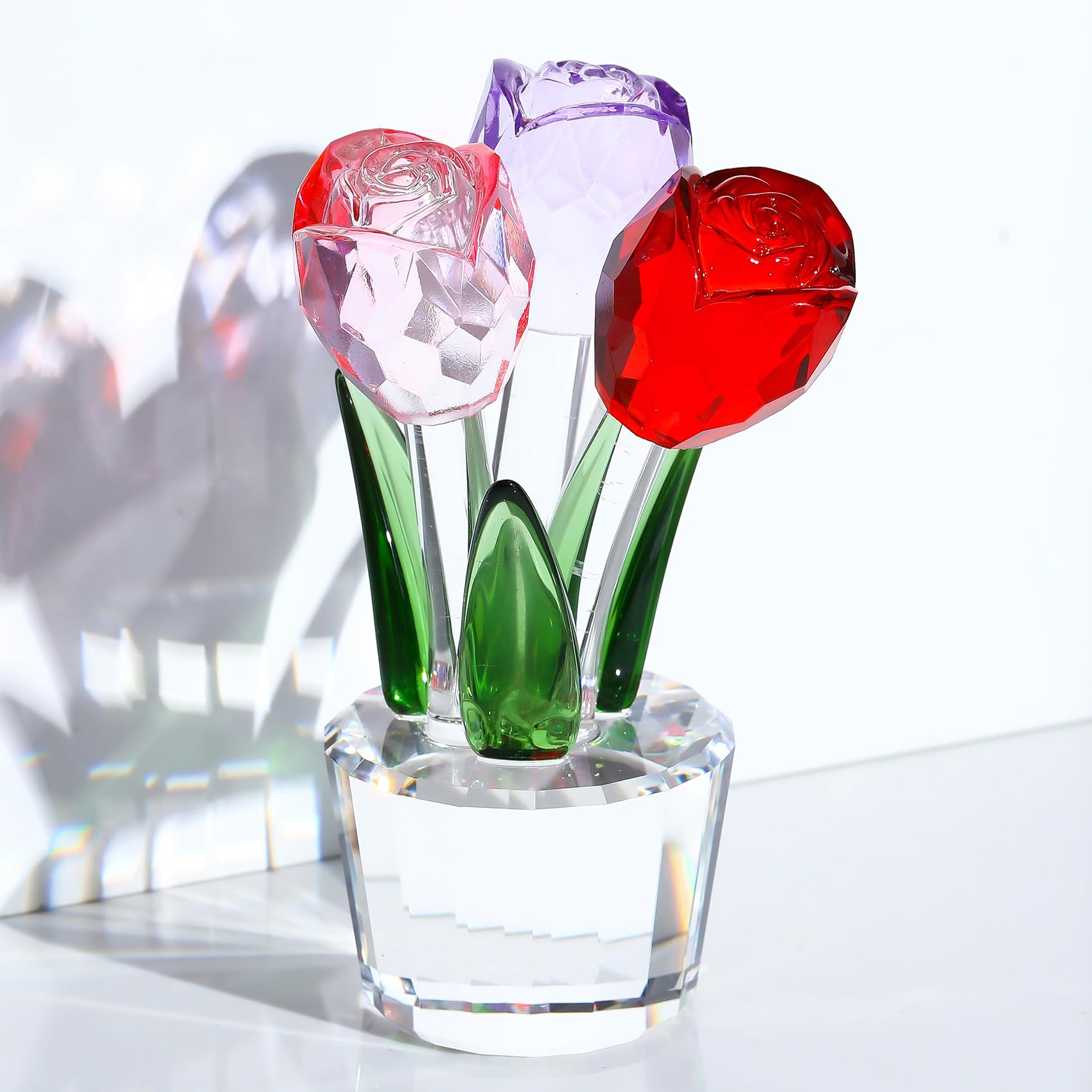Arikyrist Elegant Crystal Colourful Rose Bouquet Gift for Women Mum Glass Flower Figurine Collectible Floral Ornaments for Valentine's Day Anniversary Mother's Day Birthday