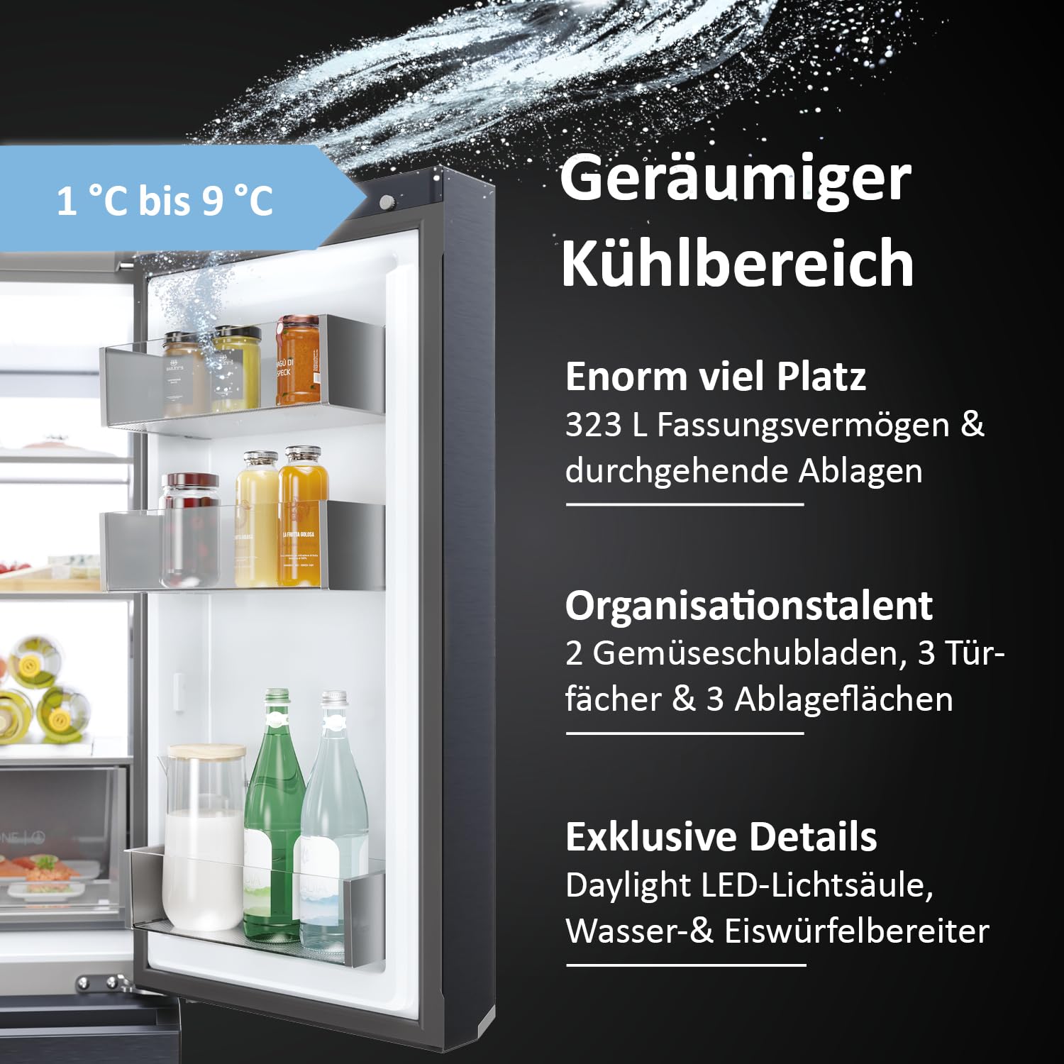 Haier French Door Kühl-Gefrierkombination I 91 cm Breite, 601 L I French Door Kühlschrank mit Eiswürfelspender, Wi-Fi & No Frost I Doppeltür Kühlschrank mit Gefrierfach I FD SERIE 7 PRO HFW7918EIMB