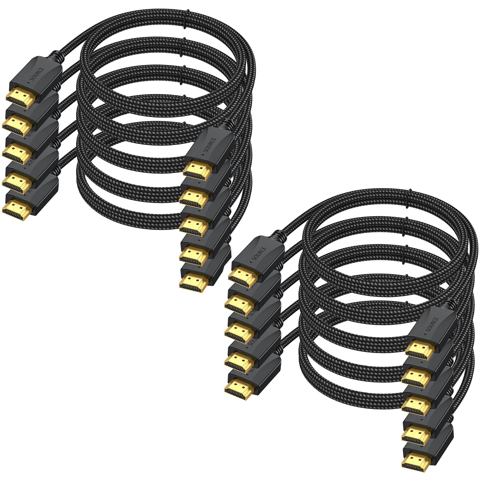 Paquete de 10 cables HDMI de 6 pies, 4K HDMI para computadora, TV, paquete múltiple trenzado, cable HDMI 2.0 blindado de alta velocidad macho flexible con Ethernet, 4K HDR HDCP 2.2, 3D ARC y CL3
