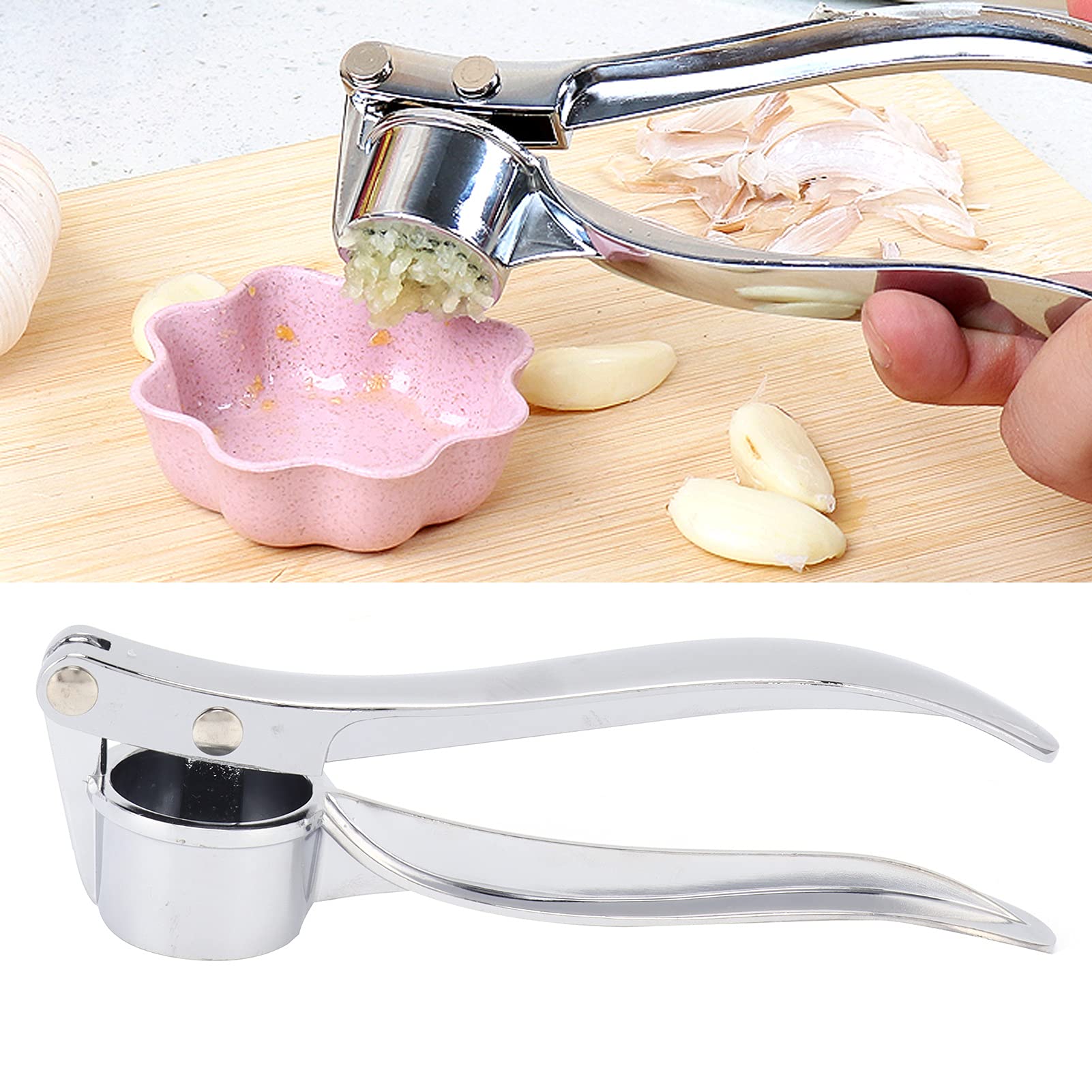Hachoir à ail, Argent Hachoir à ail Pratique en Acier Inoxydable antirouille pour Les Aliments coupés et écrasés pour la Maison pour hacher l'ail pour Le Restaurant