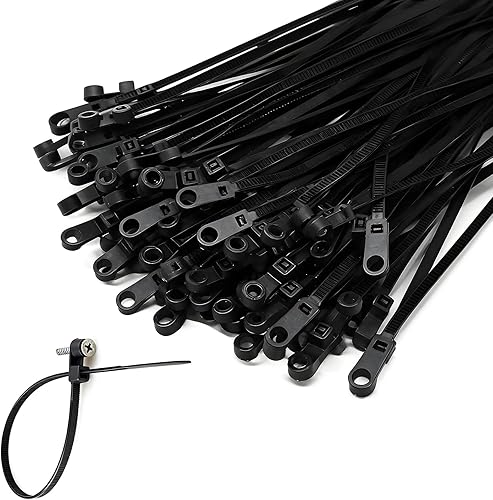 Miniatura 1 de Bridas negras resistentes con orificio para tornillo de 12 pulgadas, 100 unidades, correas de nailon resistentes a los rayos UV de 50 libras para un