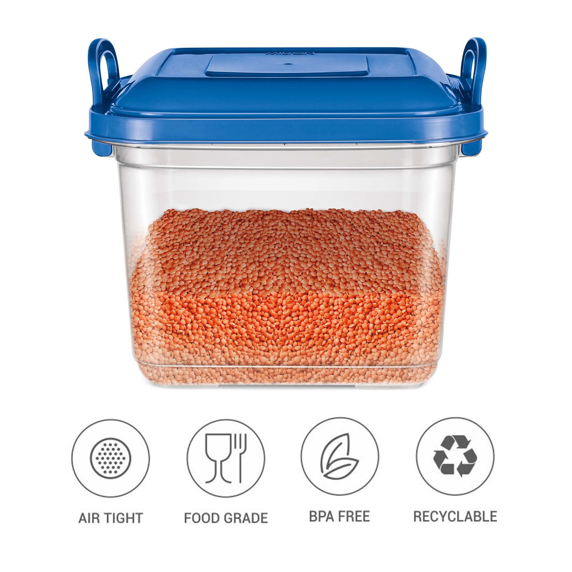 Milton Silo - 15 recipientes grandes de plástico, 1 unidad, 14,45 litros, color azul, tarro de almacenamiento, organizador de cocina, sin BPA, apilables, modulares, anidables