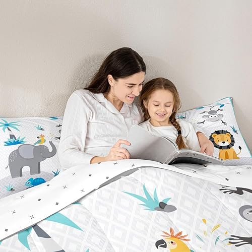 Miniatura 2 de Wild Animals Comforter Set,Lion and Monkey Bedding Set for Kids Girls Women,Adults Elephant Comforter,Geometric Stitching Quilted Duvet Set Bedroom