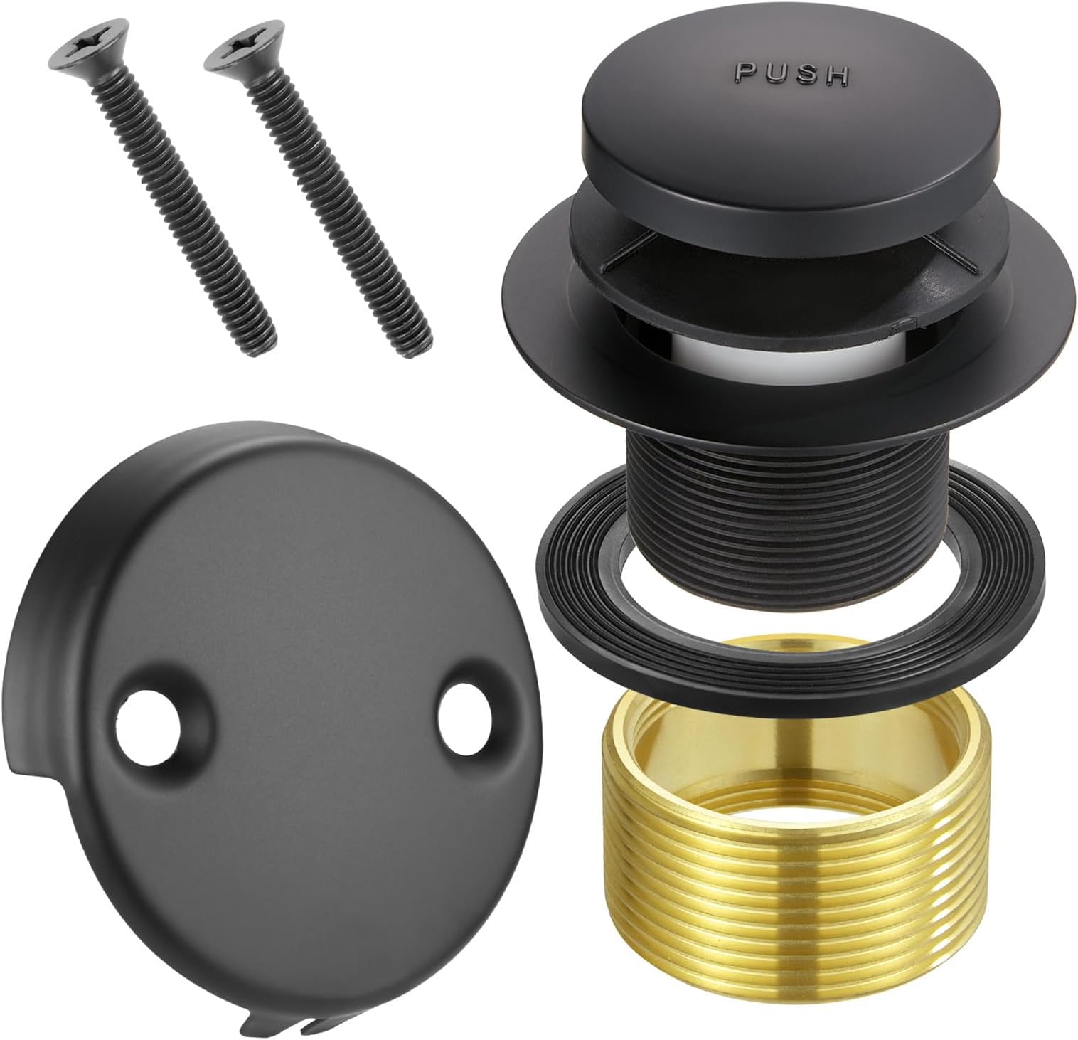 Tip Toe Bathtub Drain Conversion Kit Assembly, Tub Drain Plug Trim Set Bath Tub Drain Stopper with Two-Hole Overflow Faceplate (Matt Black)