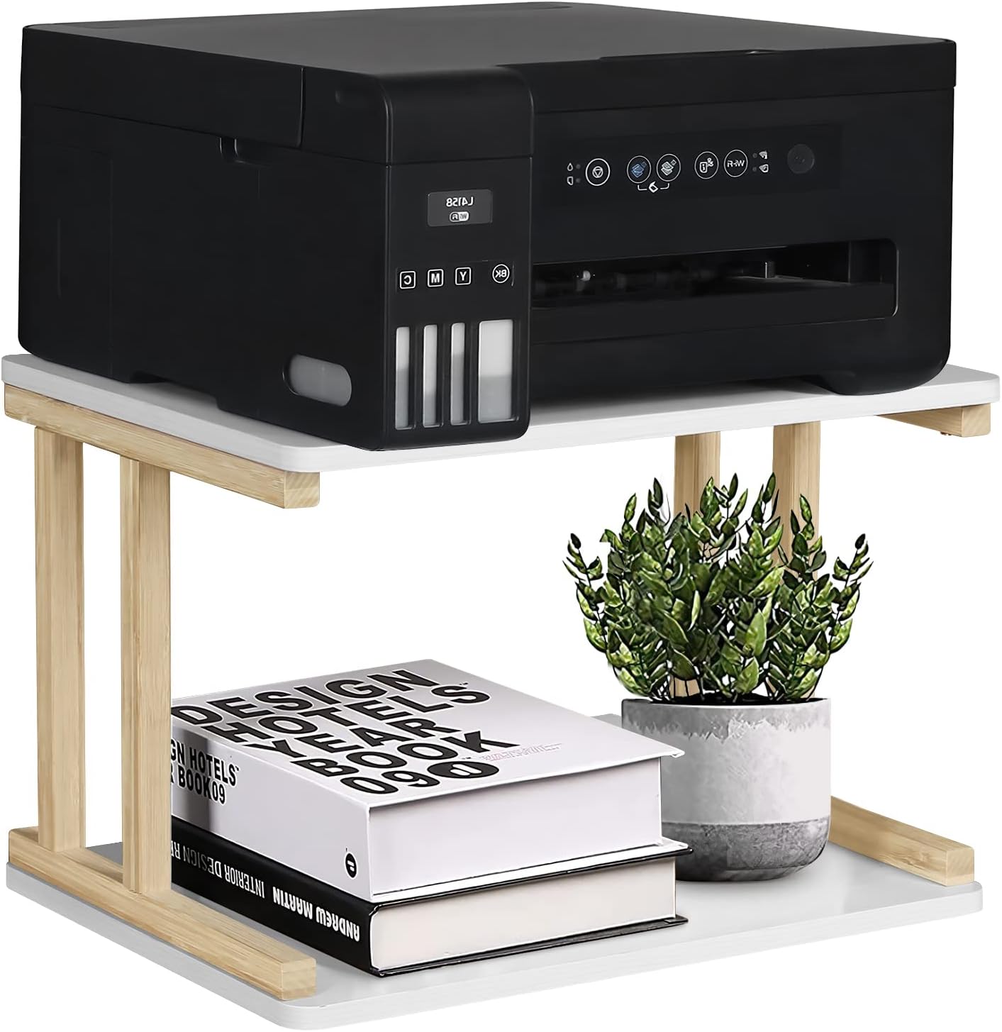 LIWSHWZ 2 Tier Desktop Printer Stand Wood Multipurpose Printer Stand
