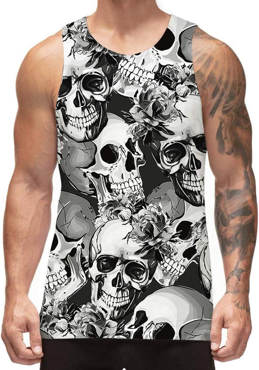 Freshhoodies Mens Tank Tops Graphic Skull Print Sleeveless Tee Shirts Fashionable Casual Tank Shirts for Youth Teenage Boys (B-Skull, X-Large)