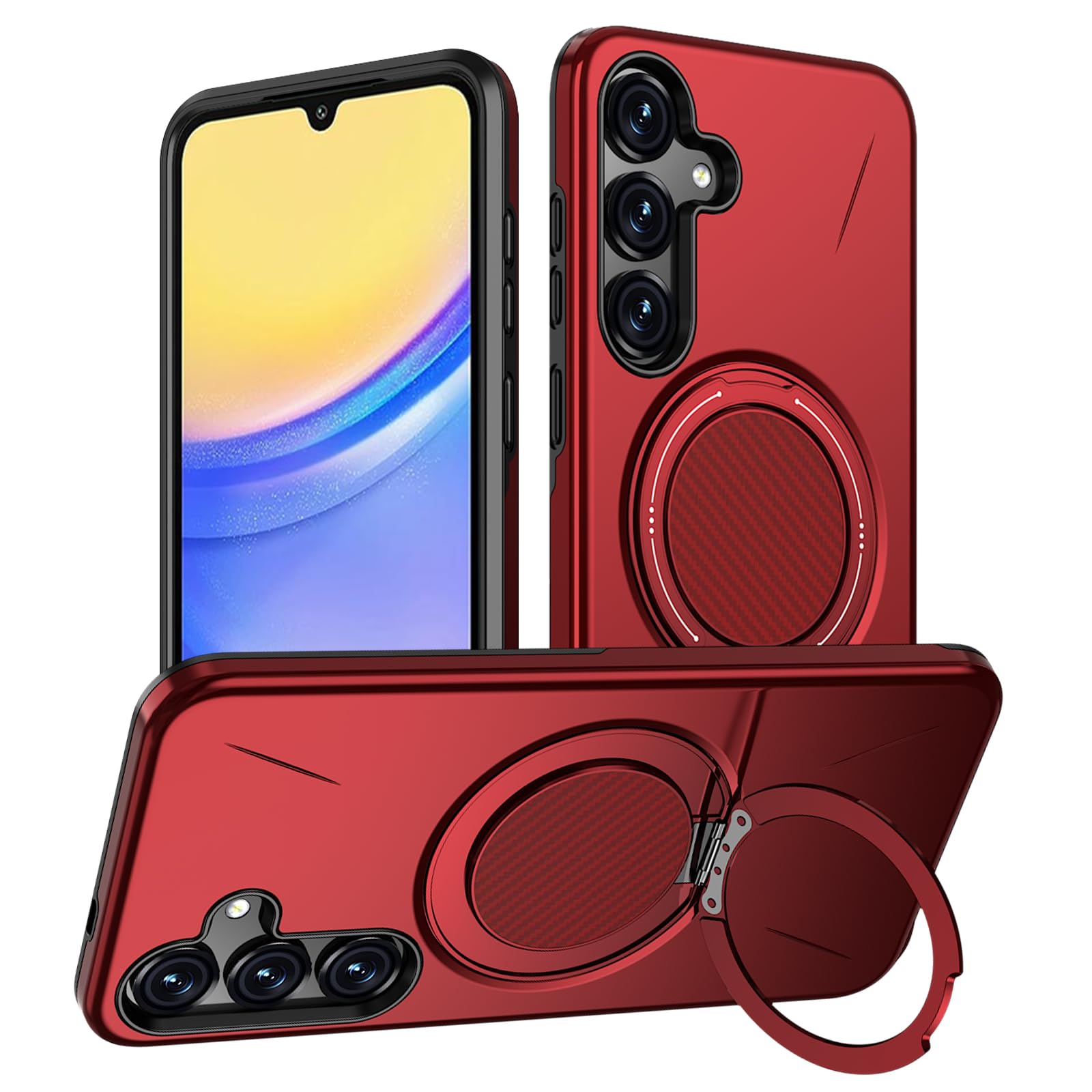 Vanki für Samsung Galaxy A15 5G Hülle Kompatibel mit Magnetisc für Samsung A15 handyhülle mit 360 Grad Ring Ständer A15 Schutzhülle aus flexiblem TPU und robustem PC Doppelschutz (Rot)