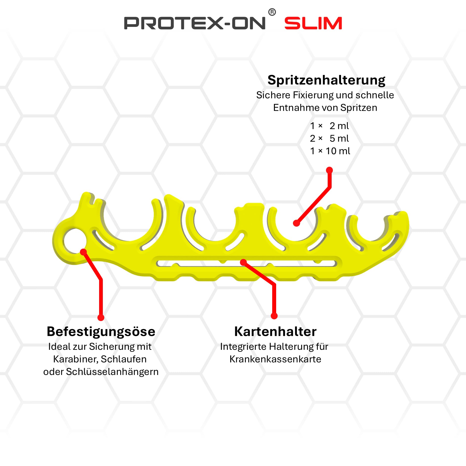 PROTEX-ON Spritzenhalter Slim – kompakte Spritzenhalterung für Rettungsdienst & Notfall (Rot)