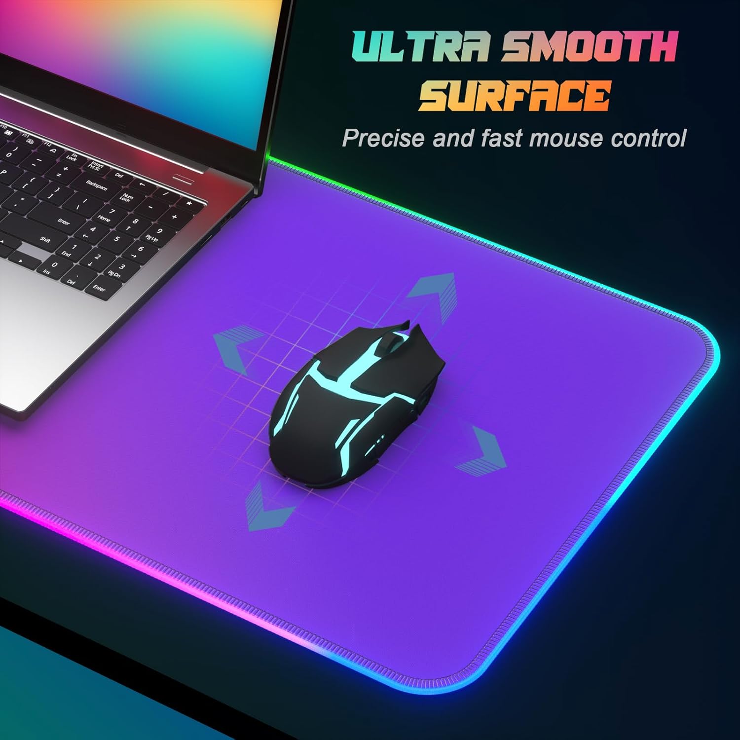 ITNRSIIET RGB Gaming Mouse Pad Full Desk XL Extended Large Gaming Mousepad 12 Lighting Modes, 30% Thicker, Big LED Desk Mat for Keyboard Men Gamers Esport Pros, 32" x 12",Gradient Red Purple - Image 4
