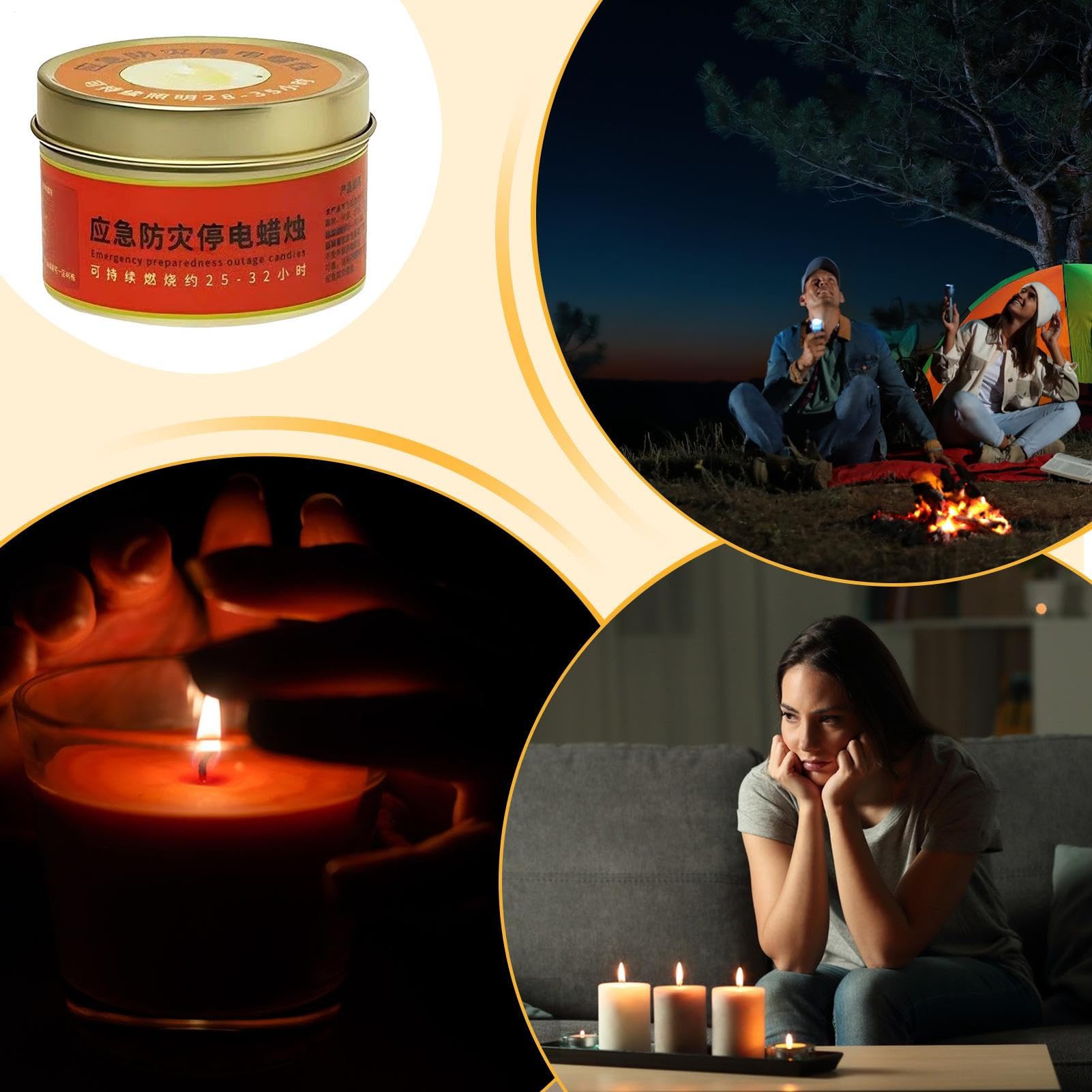 Velas de Cera de Larga Duración - Velas para Acampar de Combustión Lenta, de 25-32 Horas para Cortes de Luz, de Cera Sin Humo, para Acampar y Senderismo