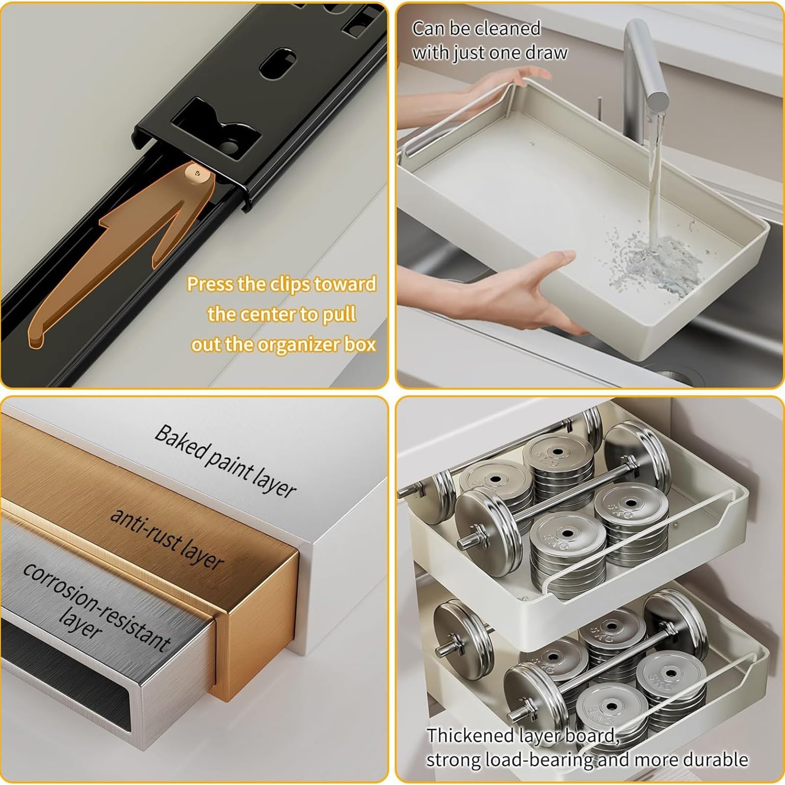 Ausziehbare Schublade Küche zum Kleben, 53 * 35 * 7cm | Teleskopschublade Küchenschrank Organizer Ausziehbar Kein Bohren und Nageln Erforderlich Es kann 15 kg wiegen
