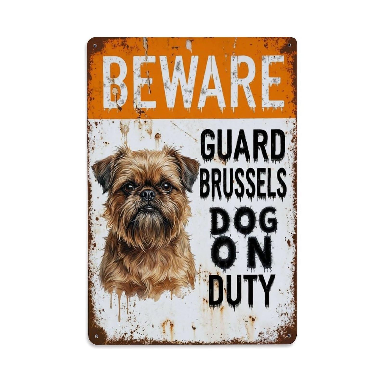 Vintage Funny Brussels Guard Beware of Dog Walkway Metal Tin Sign Plaque Wall Decor for Cafe, Club Bar, Office, Garden Metal Poster 8x12Inch