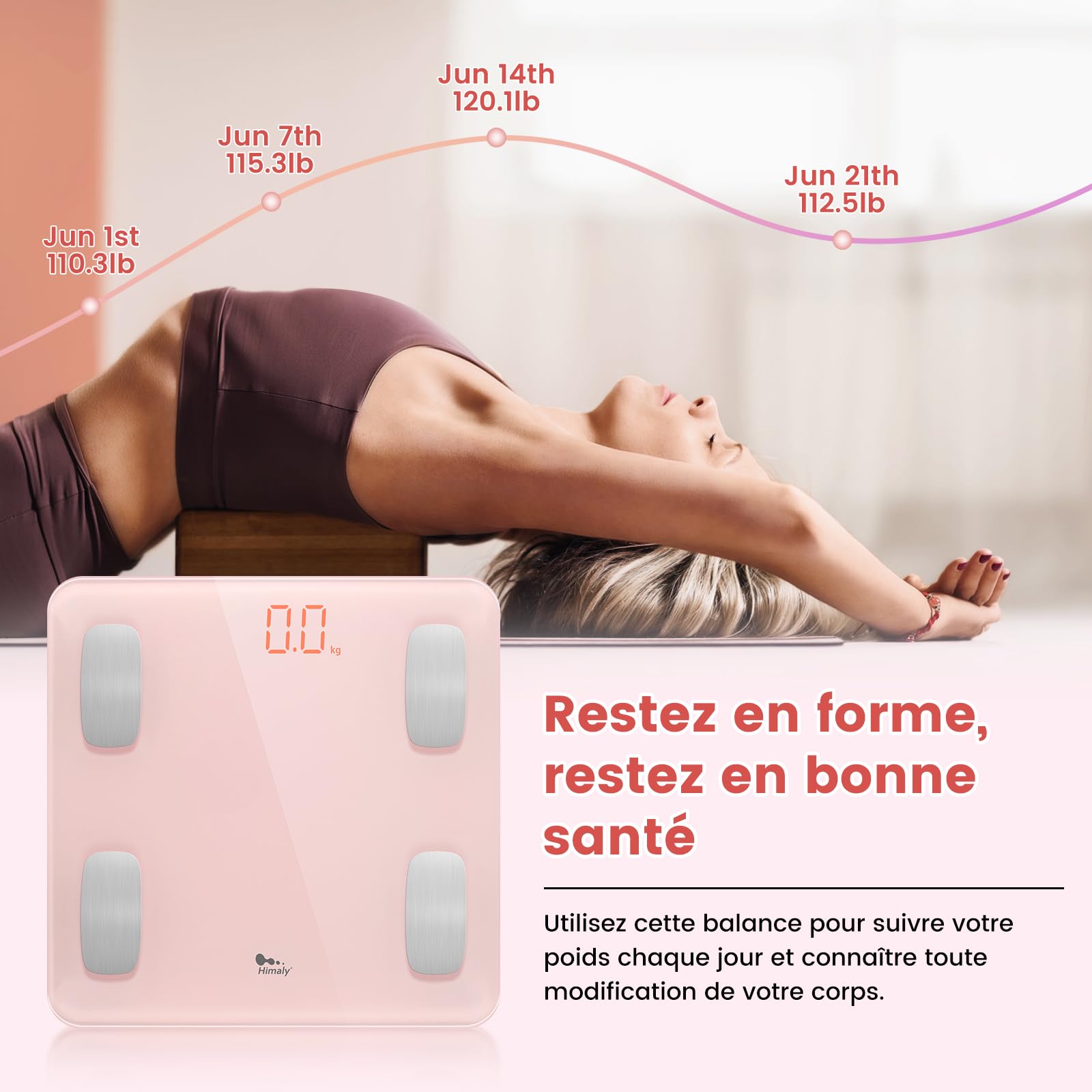 himaly Pèse Personne Impédancemètre, Balance Pèse Personne Connecté Bluetooth-compatible, Balance Salle de Bains Multi-Utilisateurs avec 14 Données Corporelles