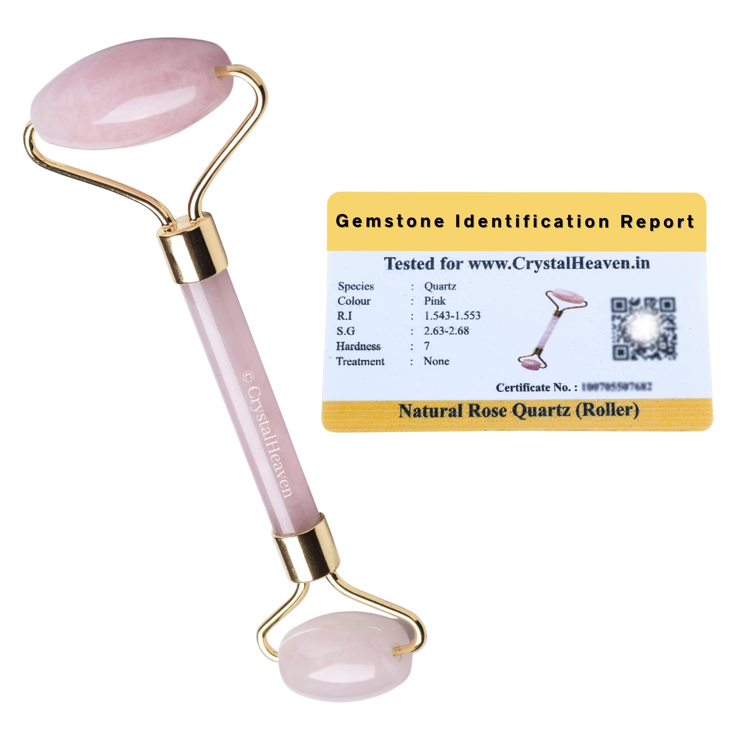 Crystal Heaven Certified Rose Quartz Face Roller And Gua Sha Tool For Women | Original Face Massage Pink Roller Gua Sha
