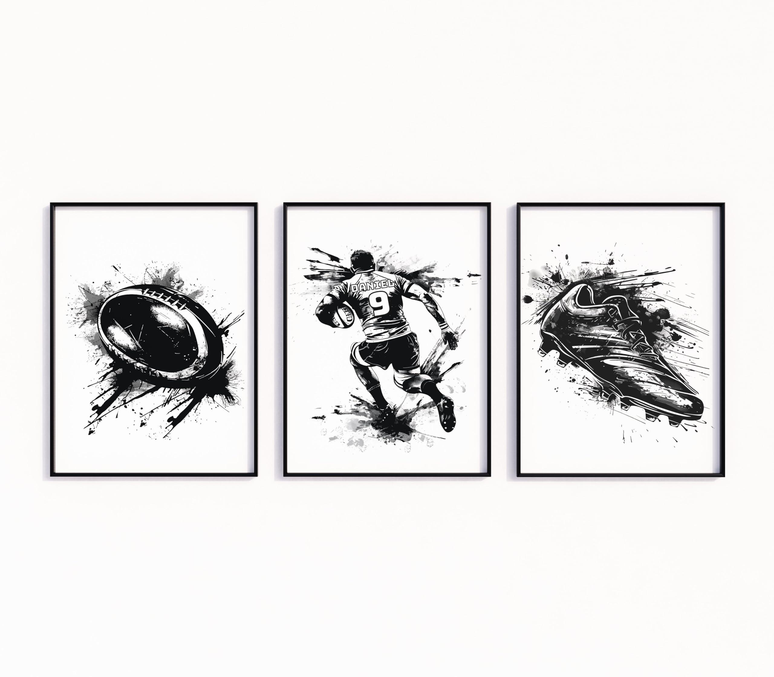 Personalised Set of 3 Rugby Posters, Gift For Boys, Son Gifts, Rugby Posters for Boys Bedroom, Rugby Player Gifts, Christmas Birthday Gift For Rugby Player, Rugby Gifts (3 A3 Prints (no frames))