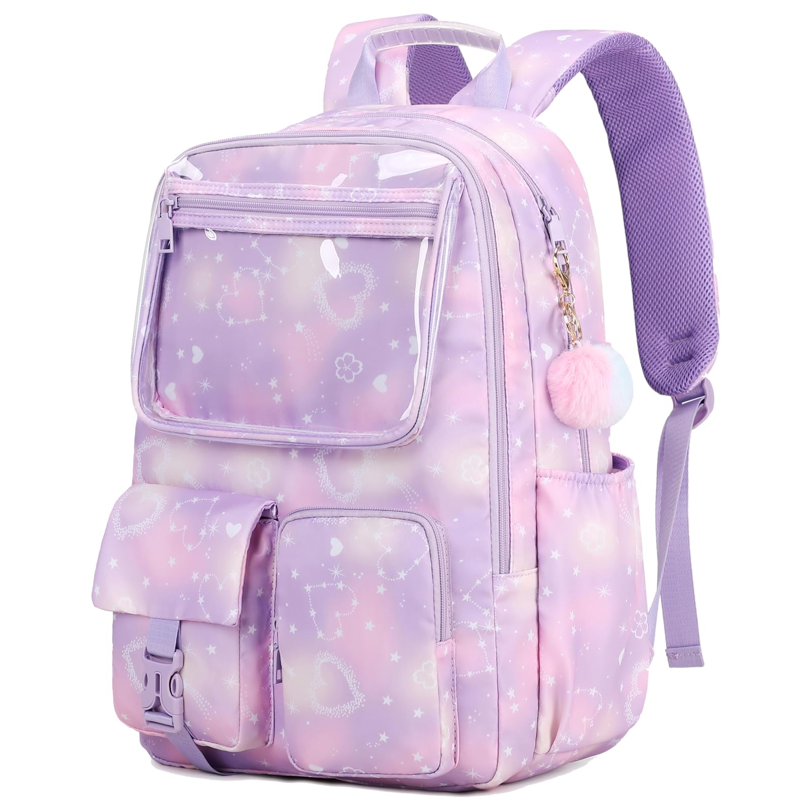 Teenager Backpack for Girls Bookbag College Middle High School Bag for Big Student Pastel Purple Pink SchoolBag Ita