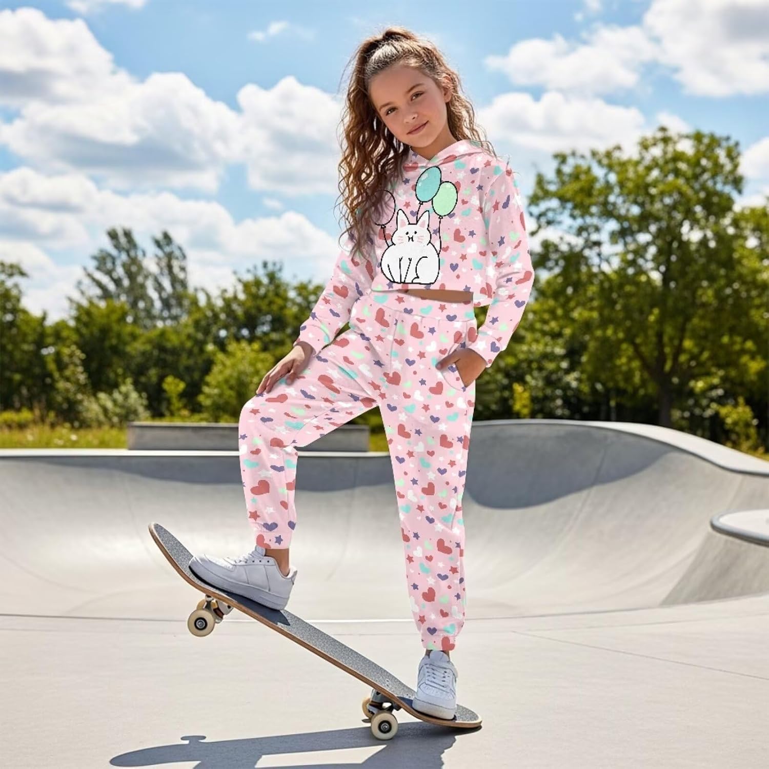 Girls Sweatsuit 2 Piece Outfits Long Sleeve Hooded Sweatshirt and Sweatpants Fall Winter Tracksuit Jogger Set