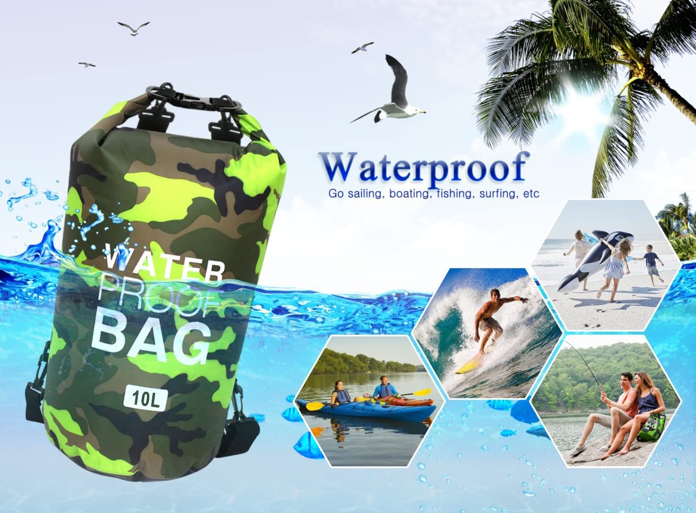 Borsa Impermeabile a Secco, Zaino da Spiaggia Galleggiante Borsa da Viaggio Leggero a Secco per la Spiaggia, Canottaggio, Pesca, Kayak, Nuoto, Rafting, Camping 5L 10L 15L 20L 30L