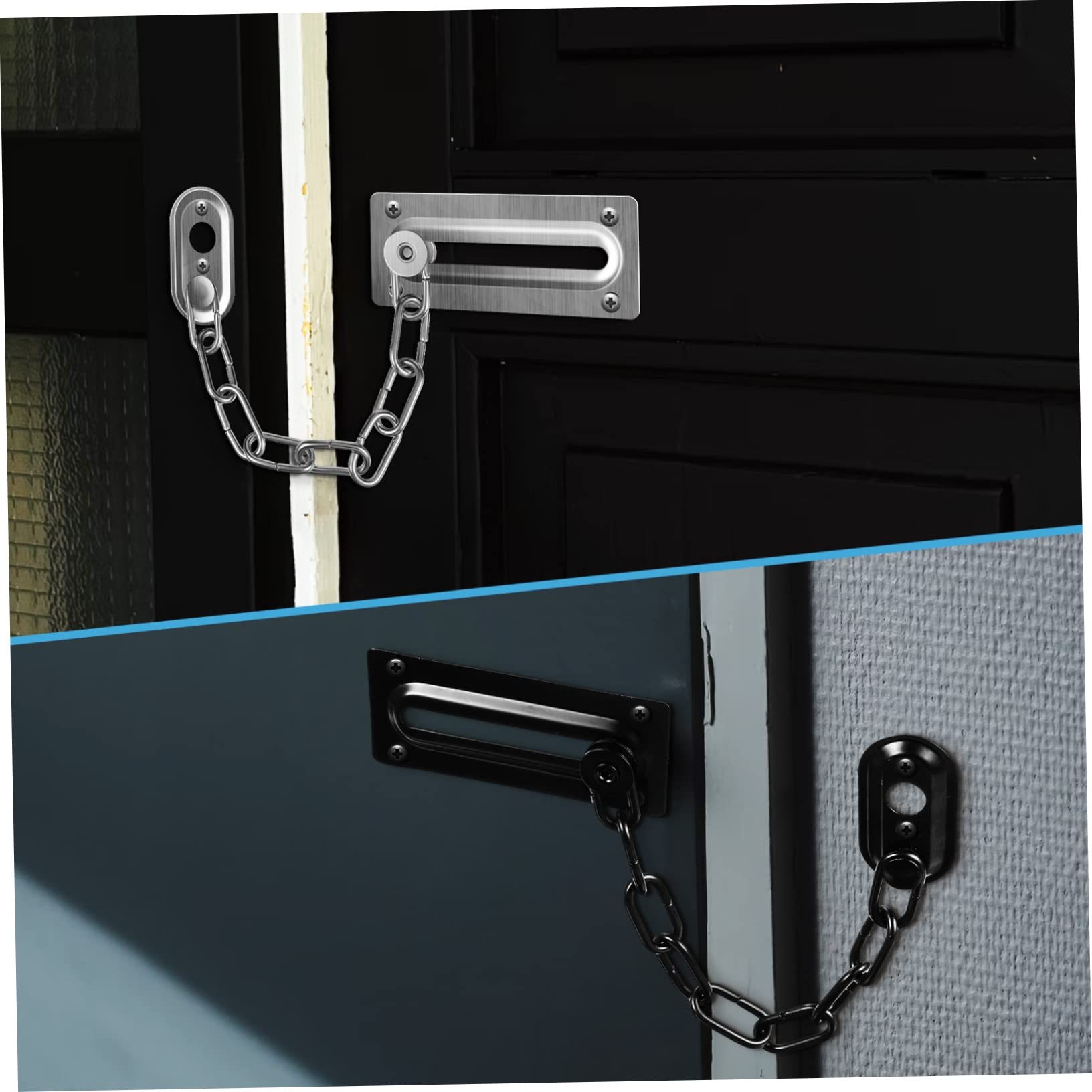 NUOBESTY Bloqueador de Puertas Antirrobo Instalación Fácil Cerradura de Cadena de Acero Inoxidable, 4 Piezas Seguridad para Puertas Interiores y Granero