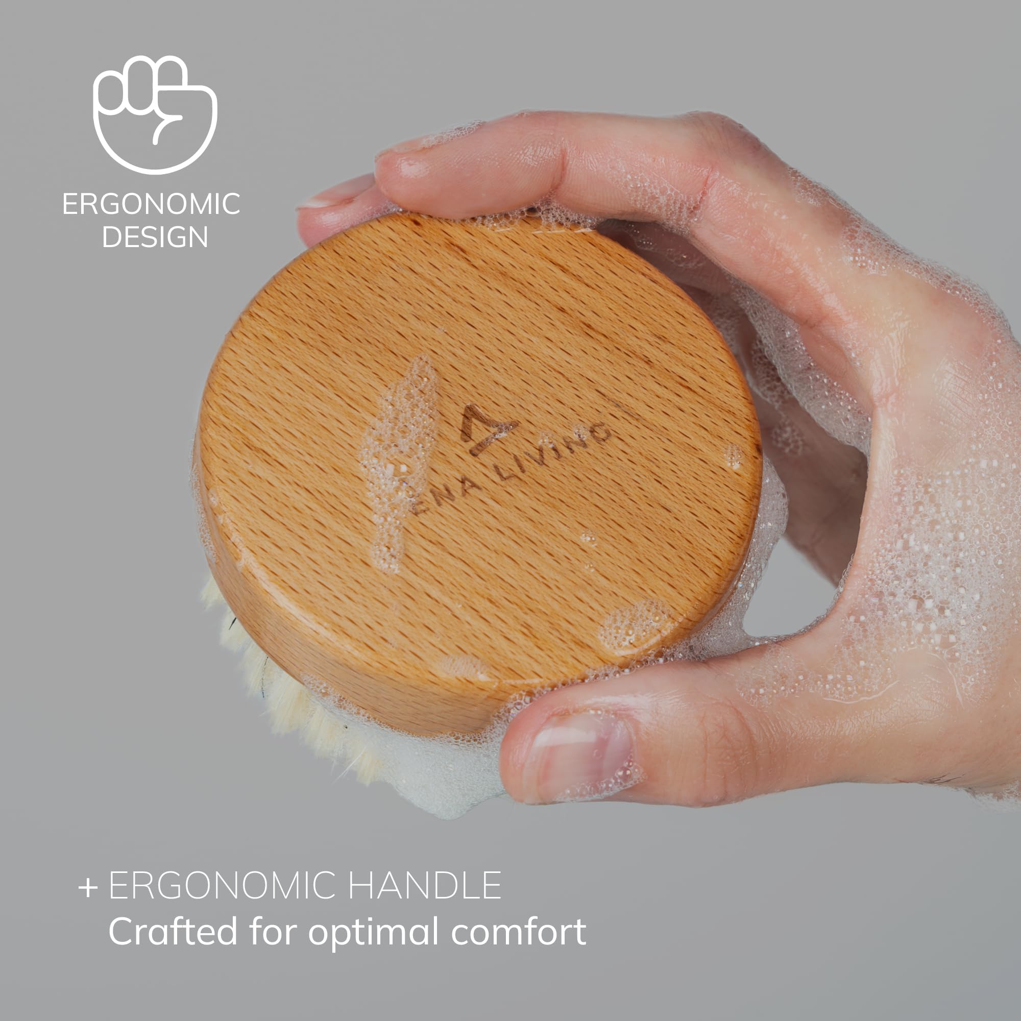 ENA Living Szczotka do ciała, drewniana szczotka do kąpieli, peeling do ciała, szczotka pod prysznic, niezbędne akcesoria kąpielowe, peeling do ciała, do usuwania martwego naskórka i wrastających