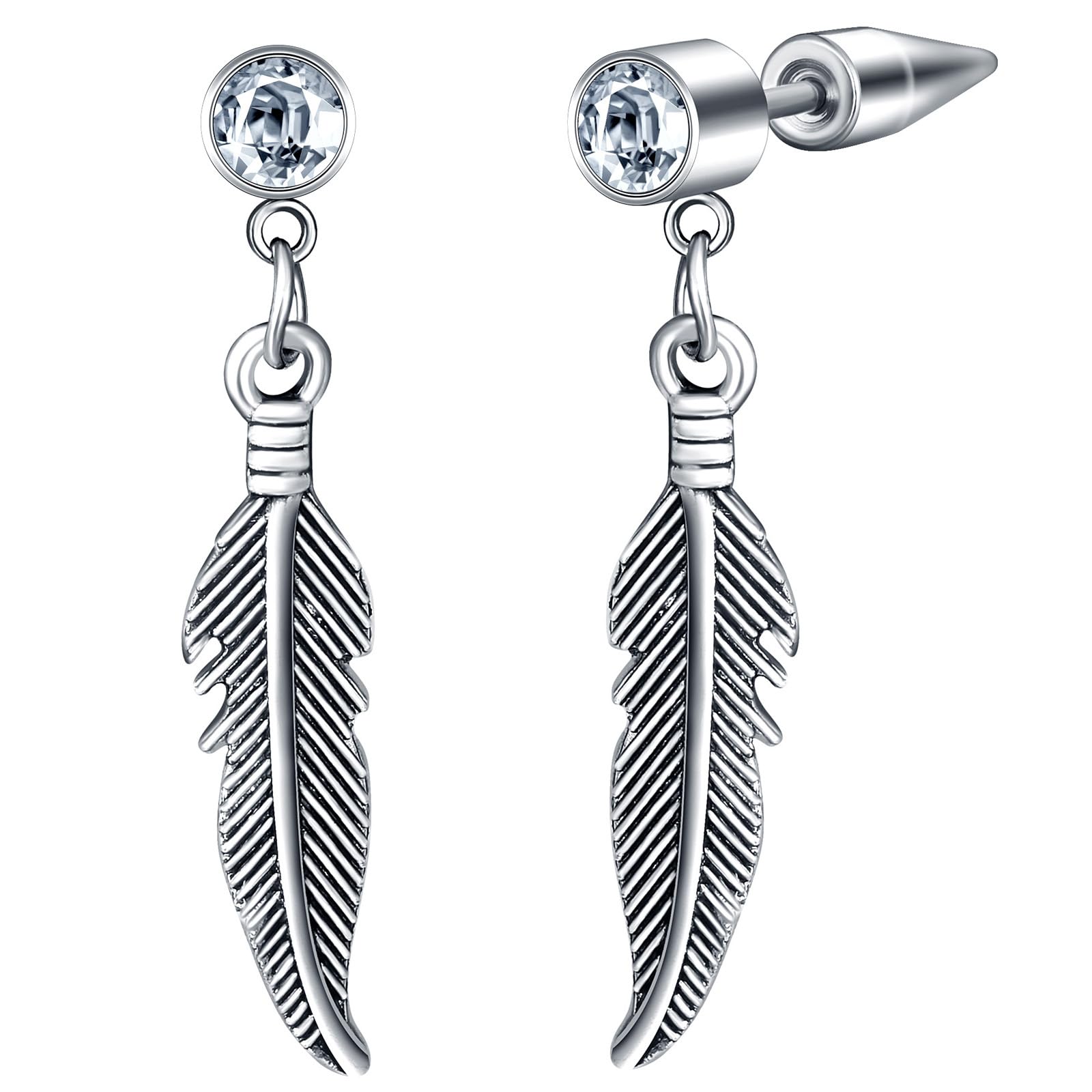 CPSLOVE Pendientes Aros Pluma de Acero Inoxidable para Hombre Adolescentes Pendientes Colgantes Piercing de Alas Vintage