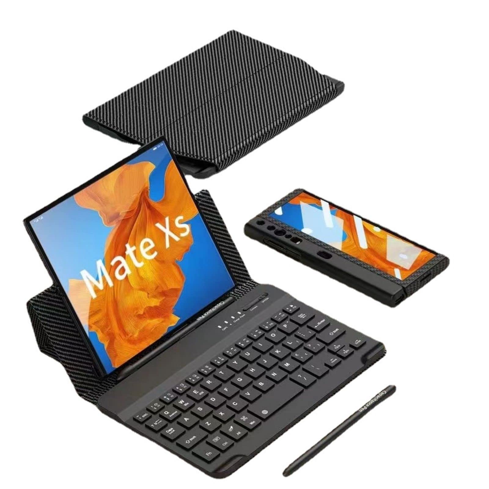 Mate Xs klawiatura Bluetooth magnetyczne etui z klapką + pióro + otwór na długopis + szklana folia, skórzane etui folio kompatybilne z Huawei Mate X (1)
