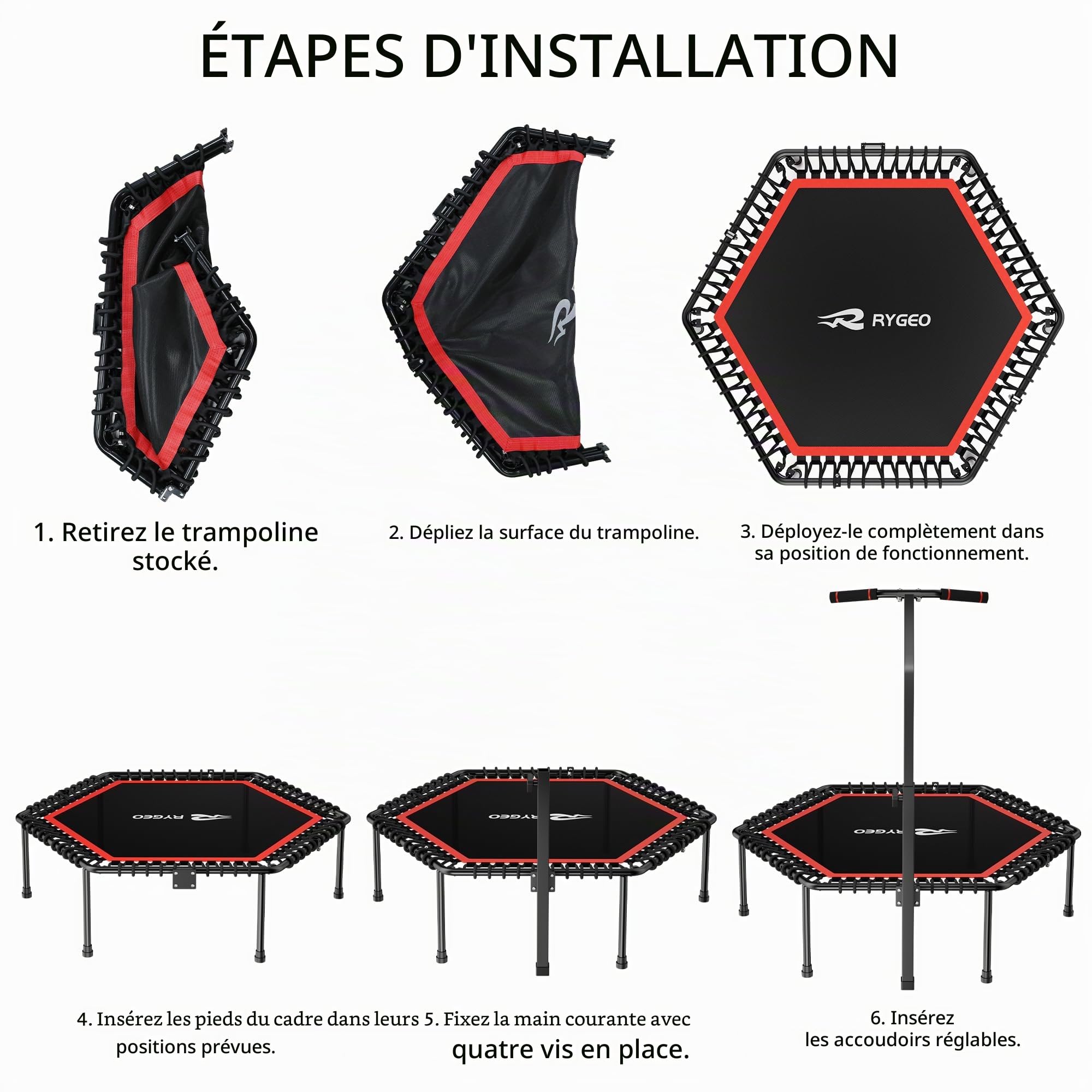 Mini Trampoline Fitness Adulte 50 Pouces - Rebond intérieur avec Cadre Robuste idéal pour l'entraînement à Domicile et Les Exercices Sportifs. Charge maximale 230 kg.