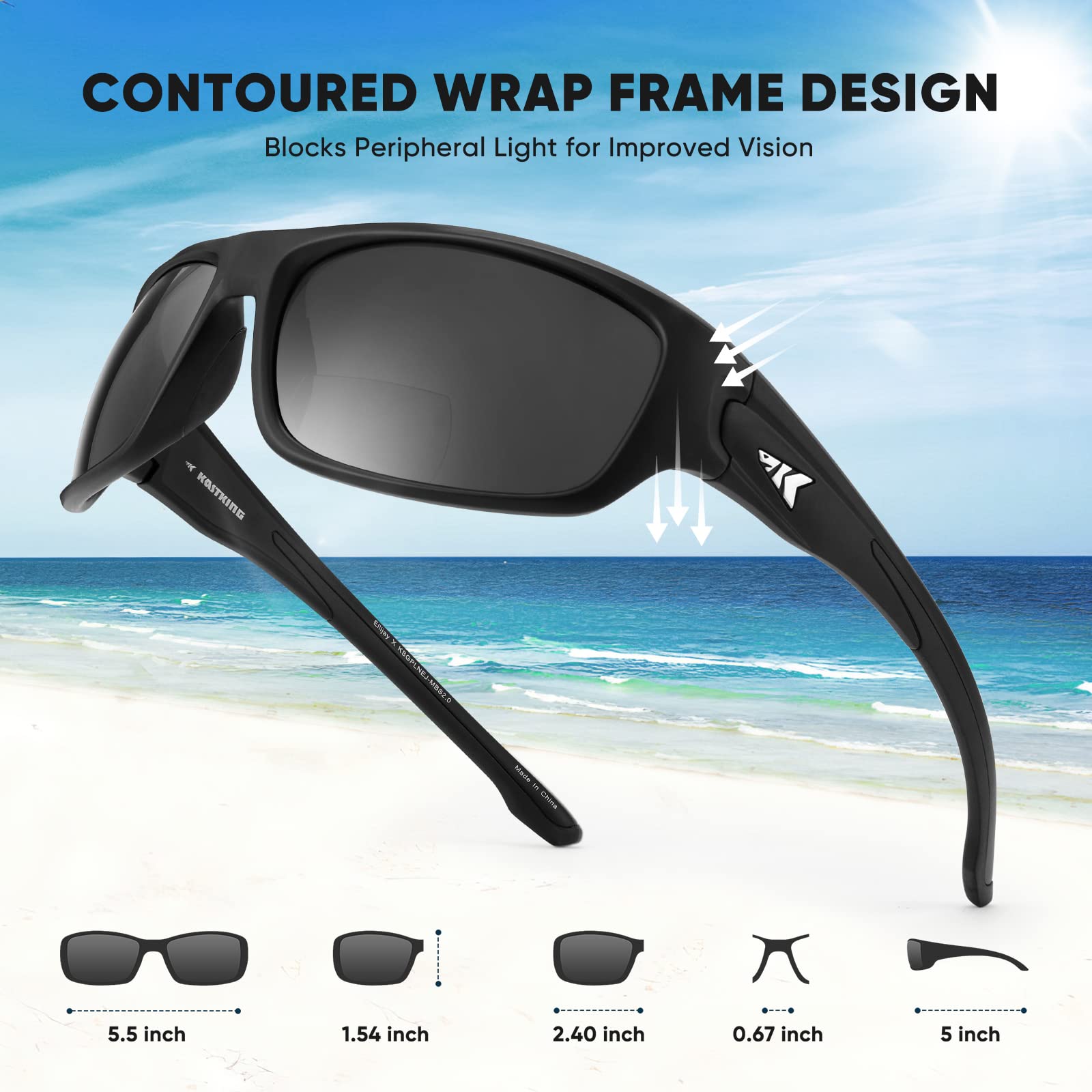 KastKing Ellijay - Lentes de sol bifocales polarizados, bifocales de 1.5 x 2.0 x 2.5 aumentos, gafas de sol deportivas envolventes