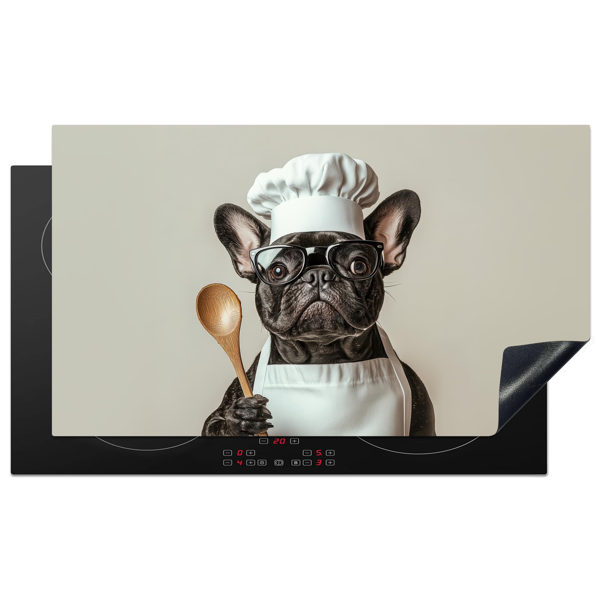 KitchenYeah© Induction Hob Protector Mat 20.5"x35.9" / 91.2x52 cm Cooker Top Protectors Cover Ceramic Covers Electric Hobs Vinyl Glasses - Dog - Chefs Hat