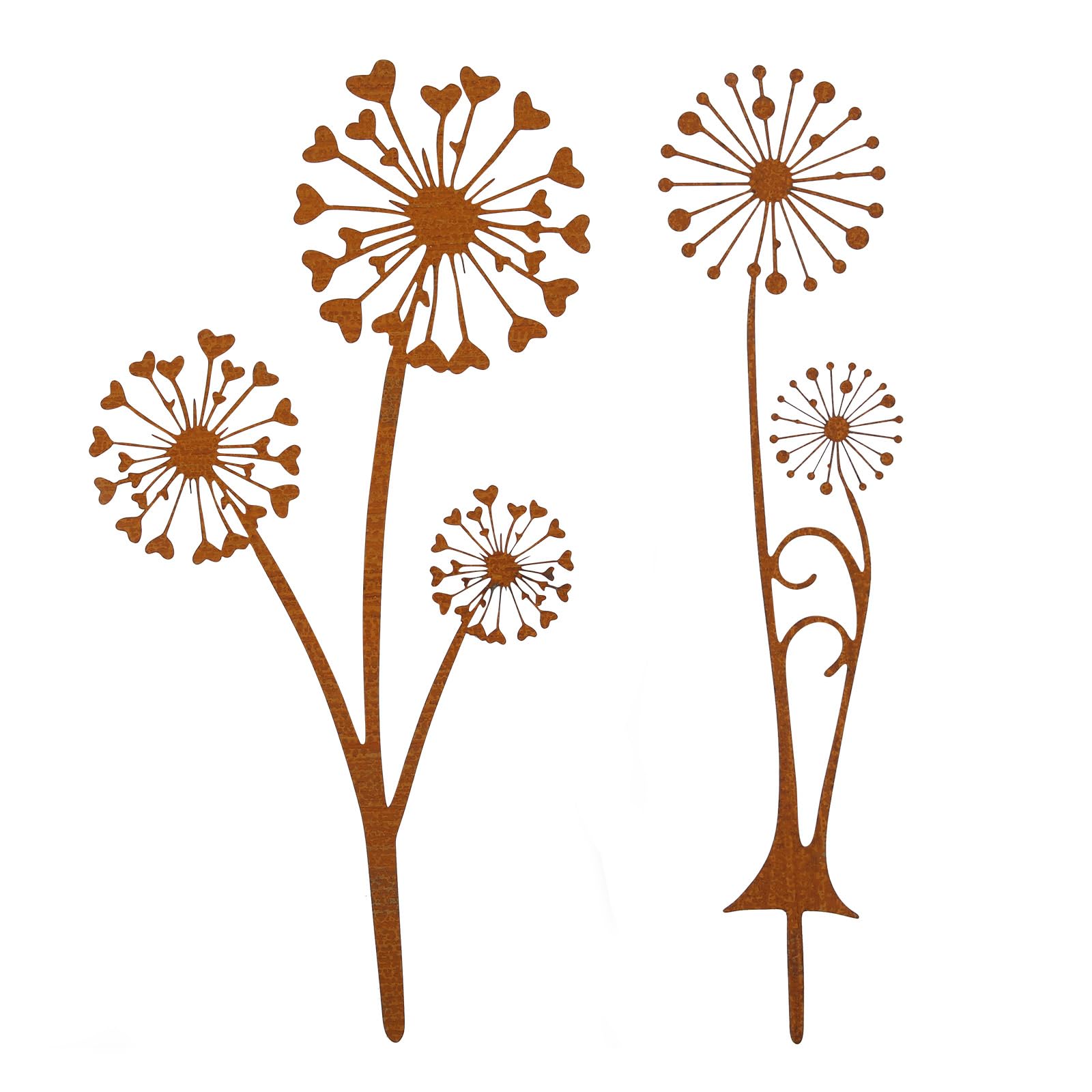 HFDONGL 2 Stück Gartenstecker Rost Deko Gartendeko Rost Pusteblume Metall Rostdeko Gartendeko für Garten Terrasse Balkon Blumentopf - 1