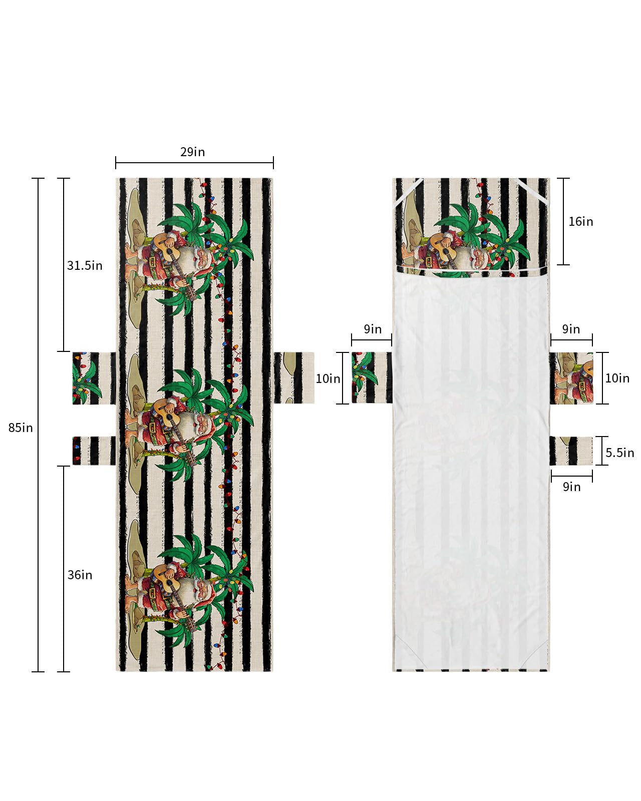 Christmas Beach Lounge Chair Towel Cover, Soft Chaise Lounge Towel with Side Pockets Patio Pool Chairs Cover for Beach/Pool Sunbathing 29x85 Xmas Santa Coastal Tree Black Striped Rustic