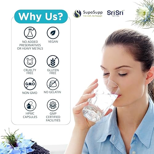 Miniatura 3 de SRI SRI TATTVA Cápsulas de Nigella Sativa prensadas en frío para apoyo inmunológico y vitalidad, aceite orgánico de semillas negras para una mayor