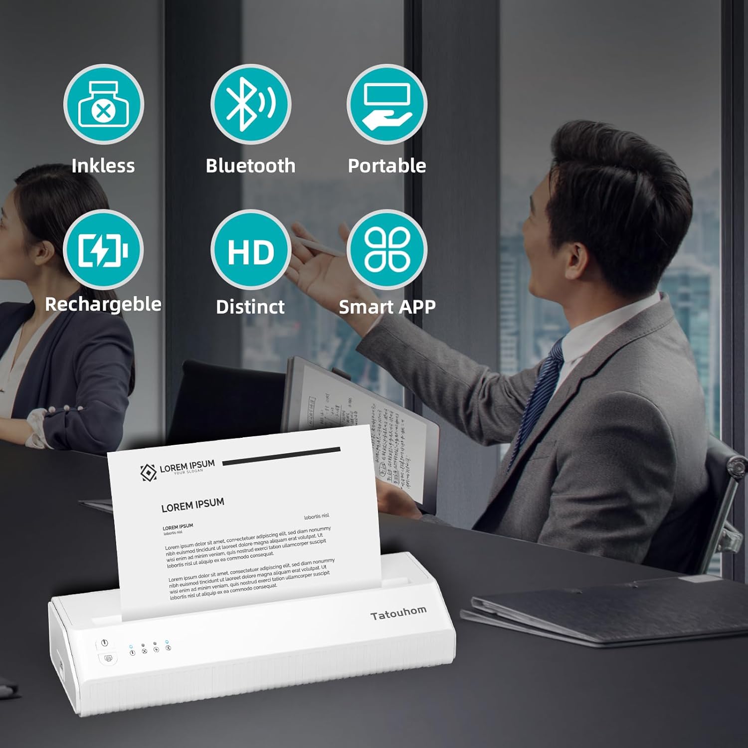 Portable Printers Wireless for Travel Inkless Printer Bluetooth Supports 8.5" X 11"US Letter, A4 Thermal Paper Compatible with Android iOS & Laptop for Home School Office Car