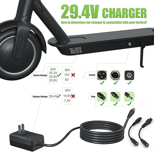 Miniatura 2 de Cargador compacto de 29.4V para scooter eléctrico y hoverboard, certificado UL, seguro, potente y pequeño, 3 conectores para scooters eléctricos de