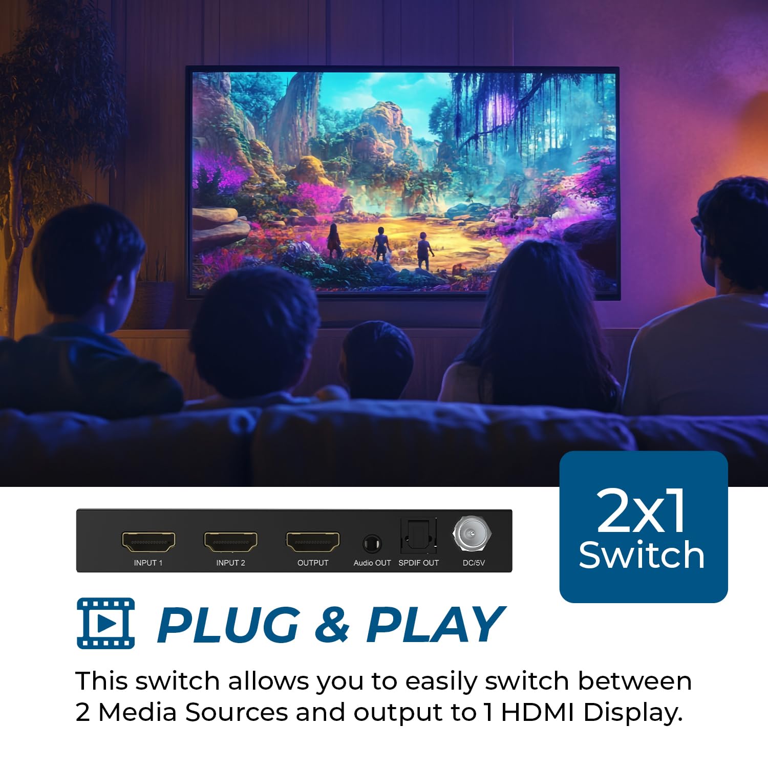 OREI 8K HDMI 2.1 Switch, 8K@60Hz 2-in 1-Out, Audio Extractor, IR Remote | 2 in 1 out hdmi splitter, 4k 120hz hdmi switch, HDR10+/Dolby Vision, HDCP 2.3, Optical & RCA L/R Audio