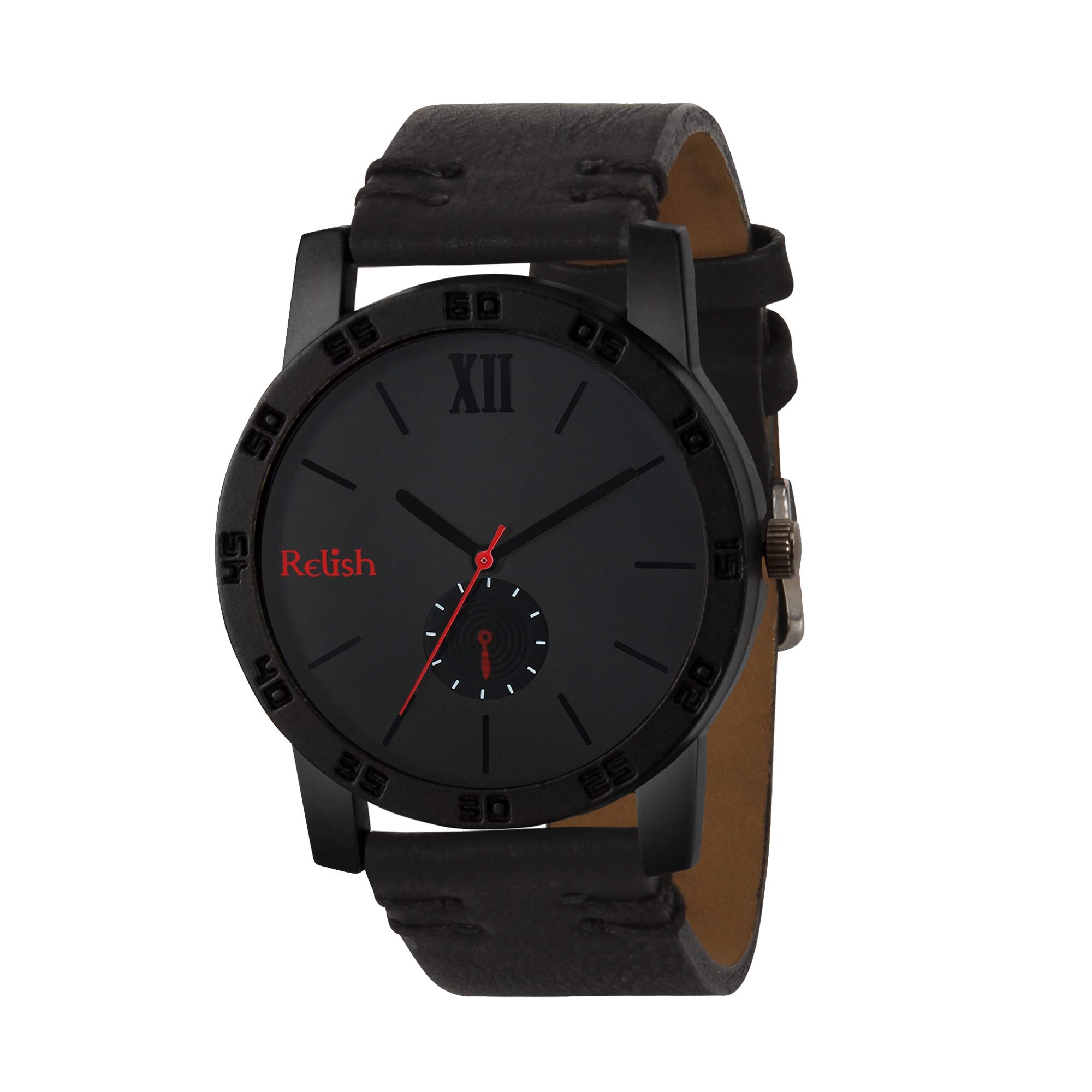 Relish Mens Black Stainless Steel Case Leather Strap Analog Display Quartz Watch | RE-BB1086 (B08DJ2GH1C) Amazon Price History, Amazon Price Tracker