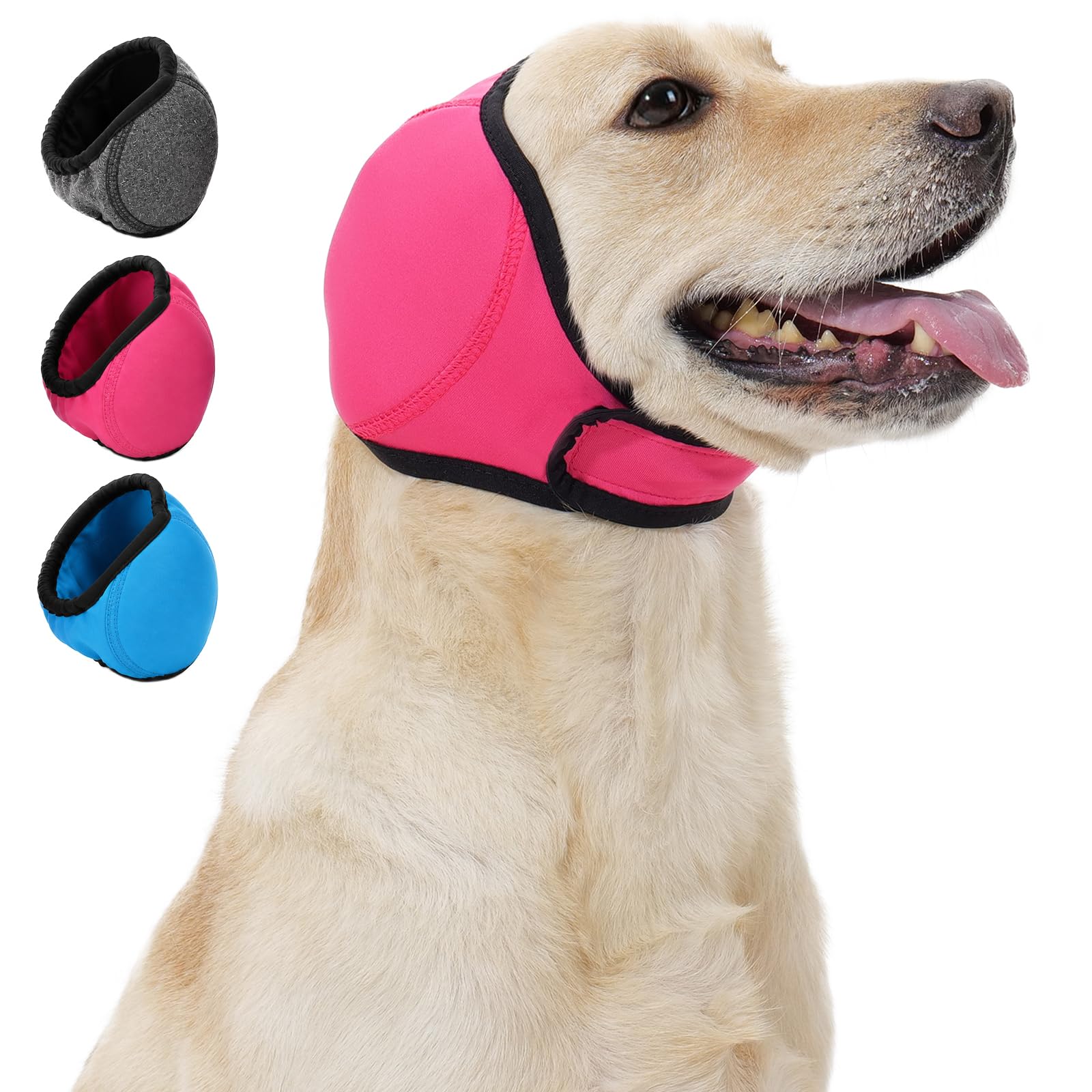 Dog Calm Hoodie Ear Wraps for Dogs, Waterproof Dog Swim Cap, Ear Cover Muffs for Anxiety Relief Noise Cancelling, Dog Head Warp Ear Protection for Hematoma Fireworks Bath Swim Blow Drying(L,Rose Redd)